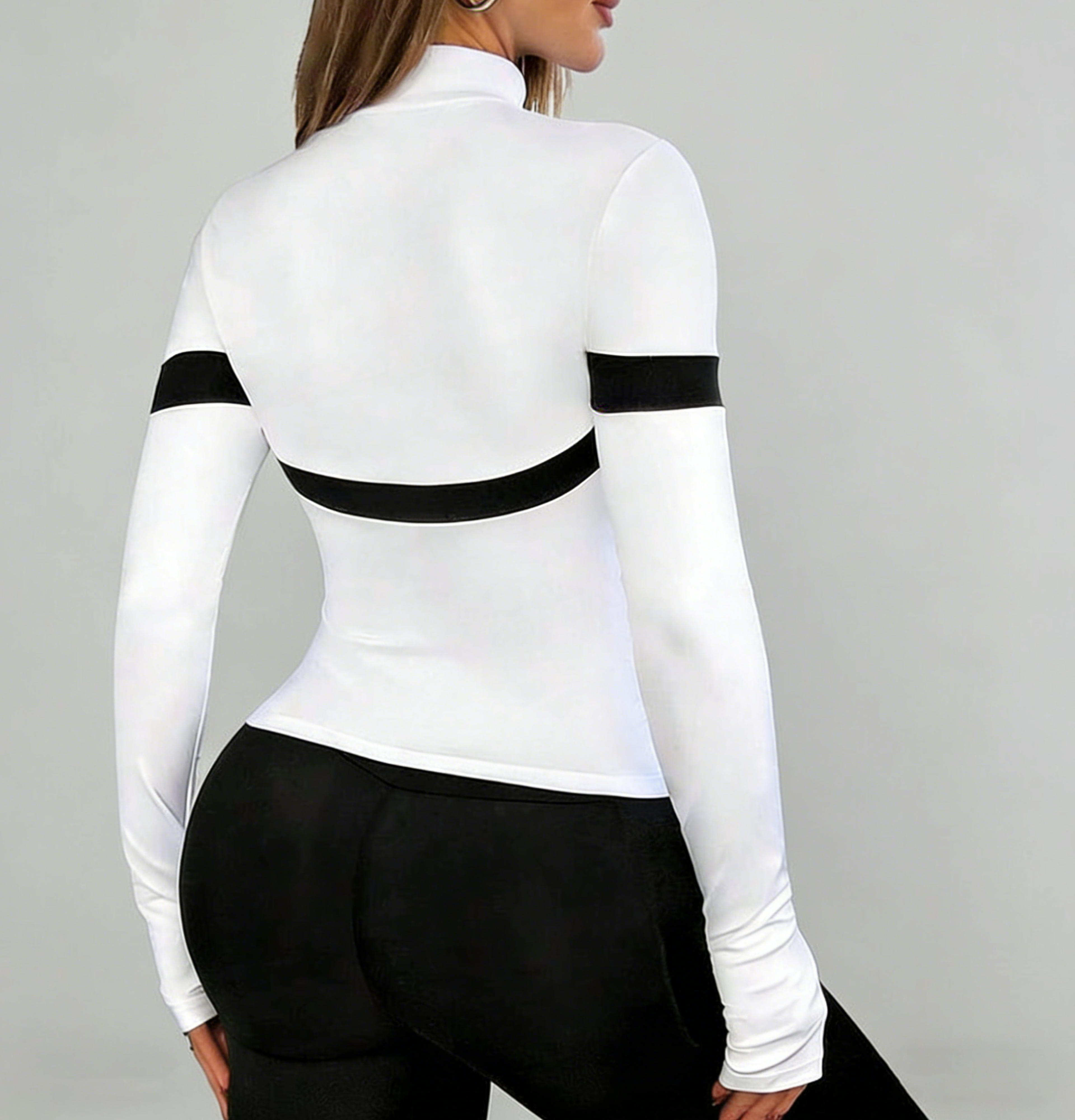 Women's Slim Fit Color Block Zip Up Workout Top with Thumb Holes – view 3