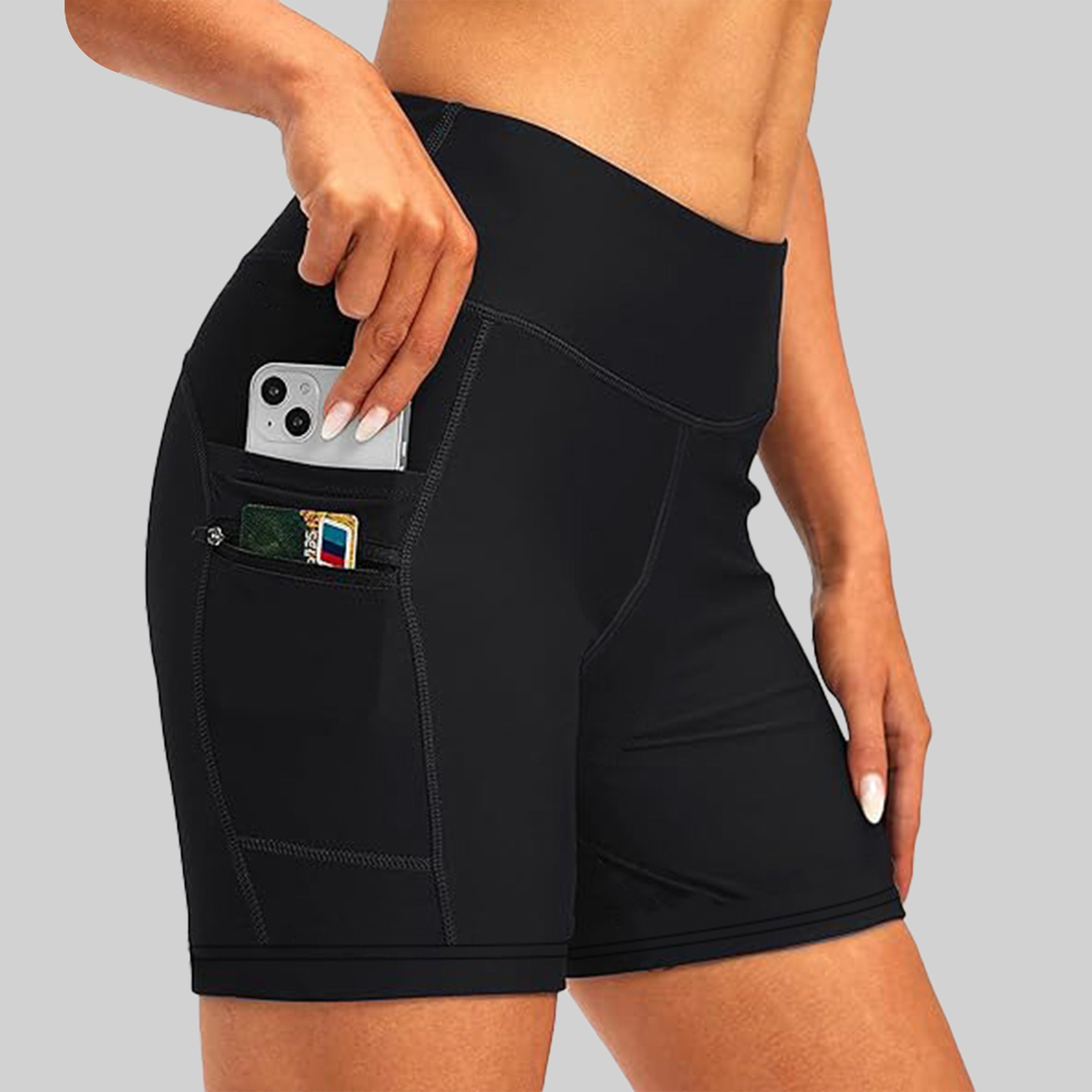 Women's High Waisted Workout Shorts with Tummy Control and Zipper Pockets – view 3