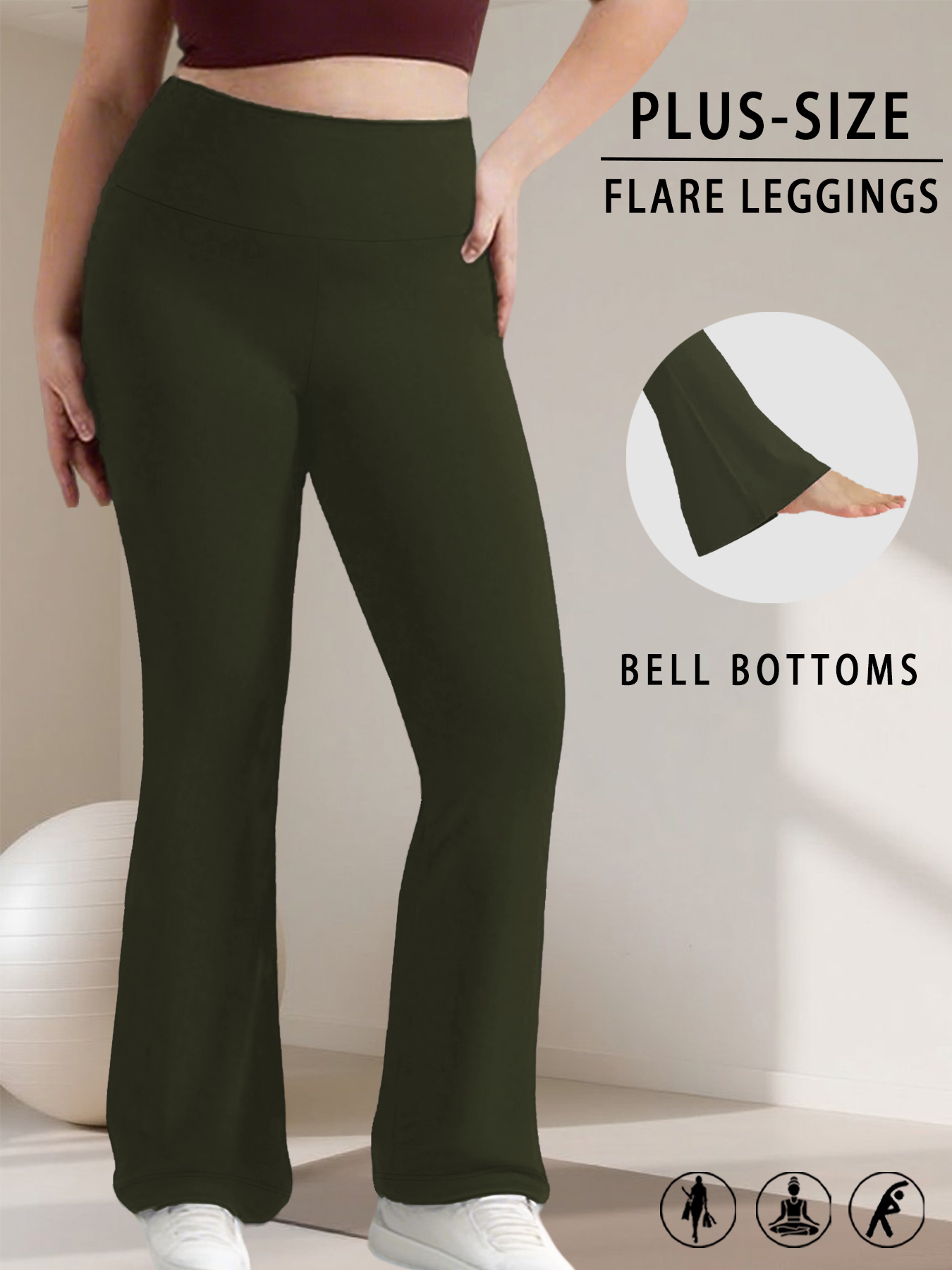 Women's Plus Size High Waisted Flare Leggings with Tummy Control – view 10