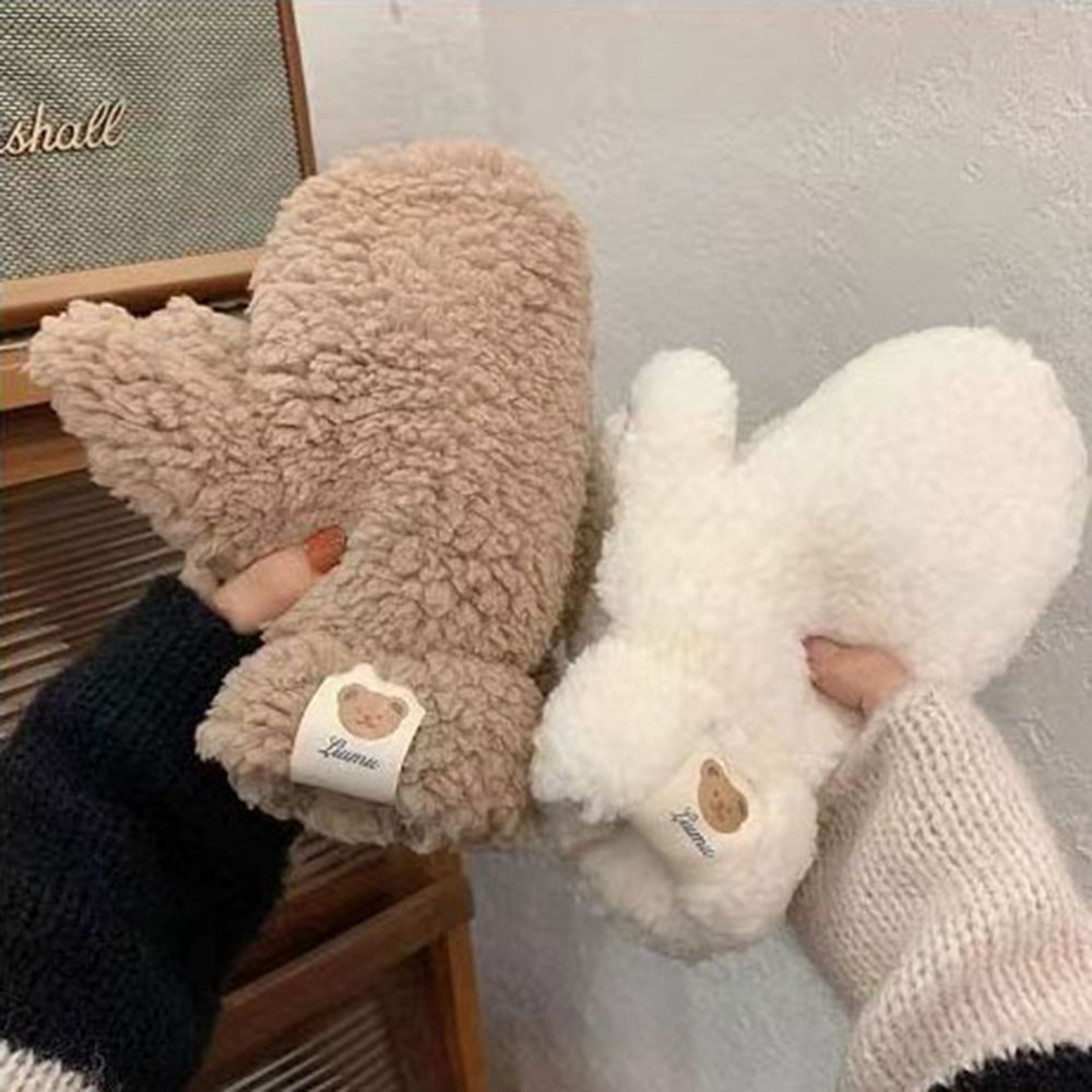 Women's Cute Bear Plush Winter Gloves with Soft Thickened Knit Design – view 2