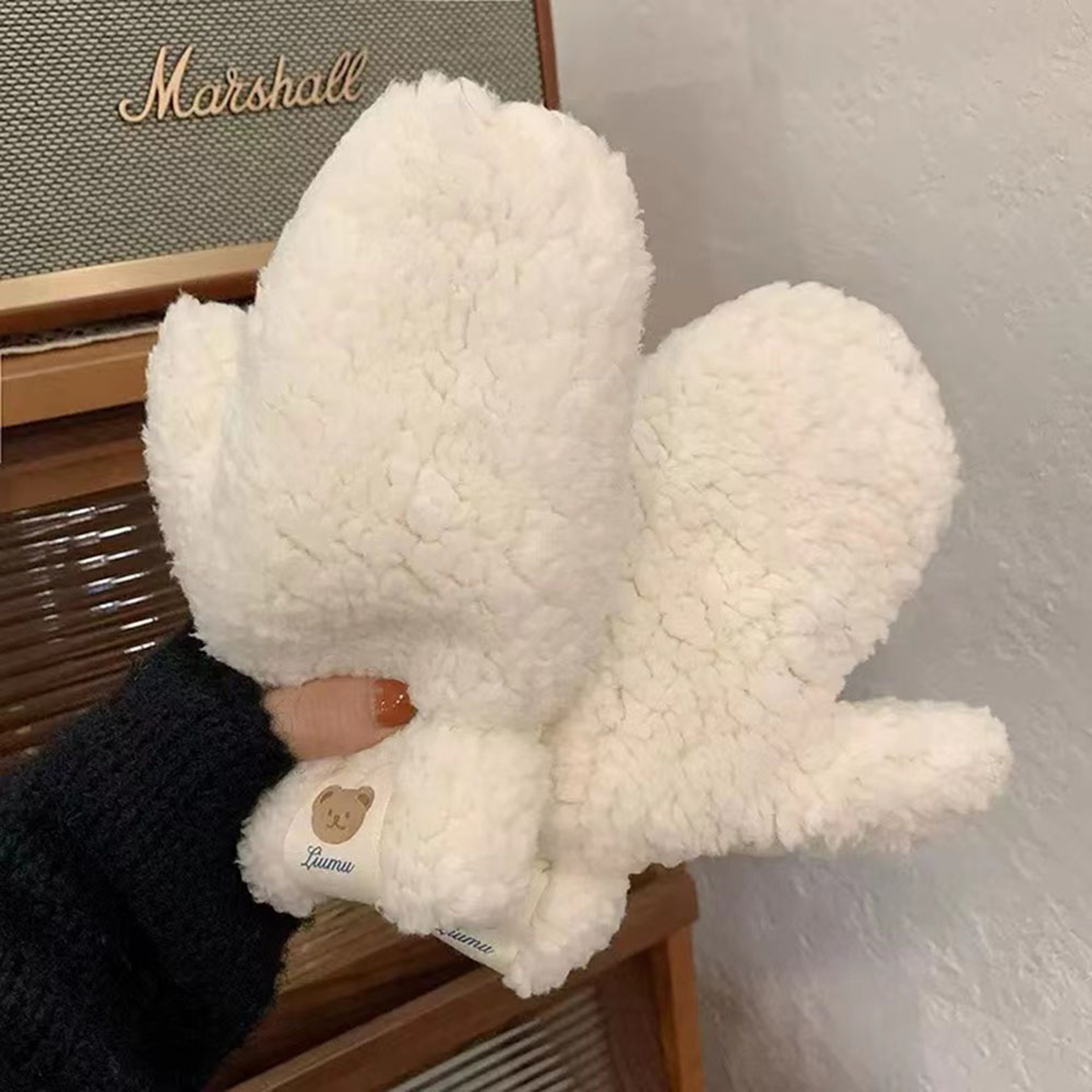 Women's Cute Bear Plush Winter Gloves with Soft Thickened Knit Design – view 8