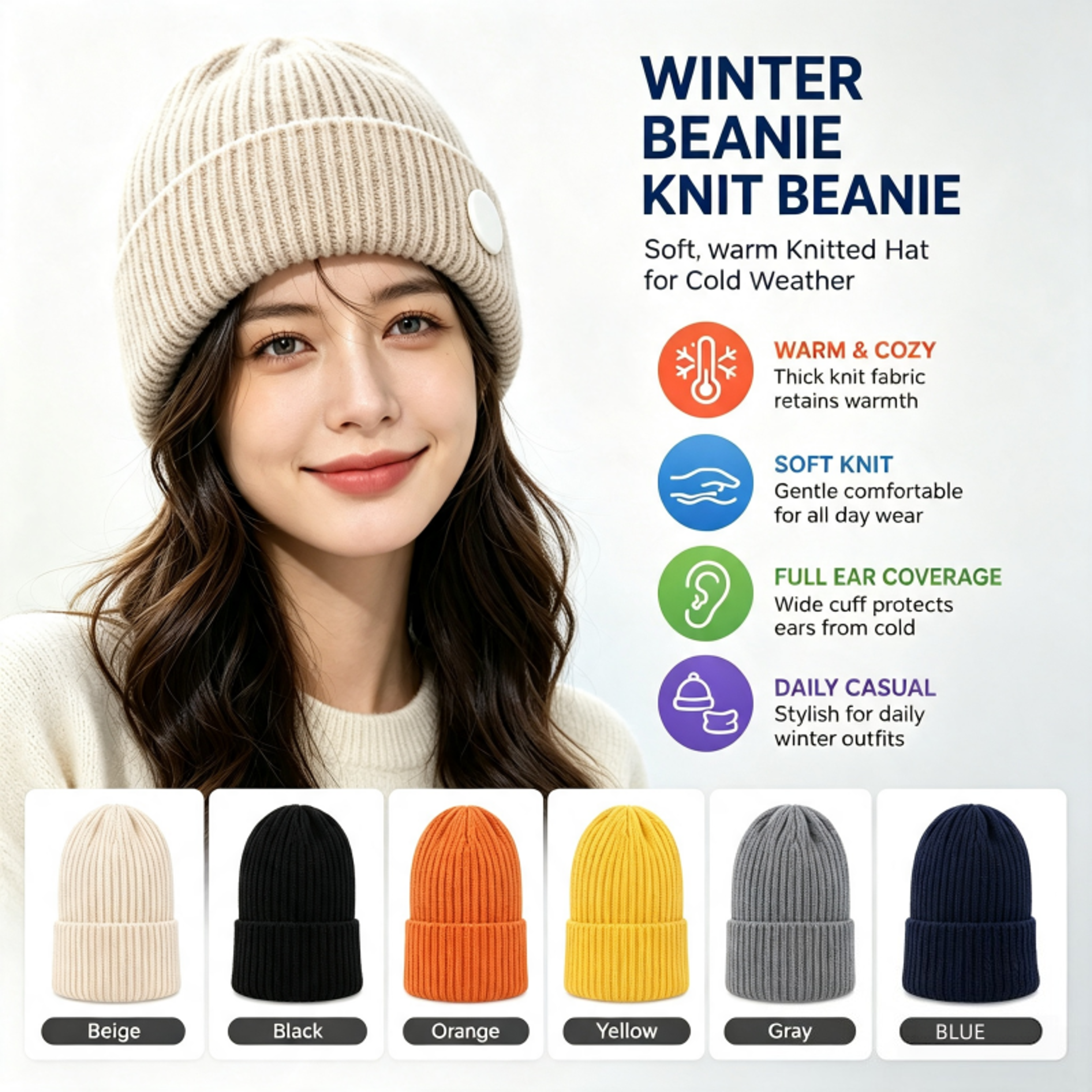 Unisex Ribbed Knit Beanie Hat With Stretch Fit And Cuffed Winter Design 1
