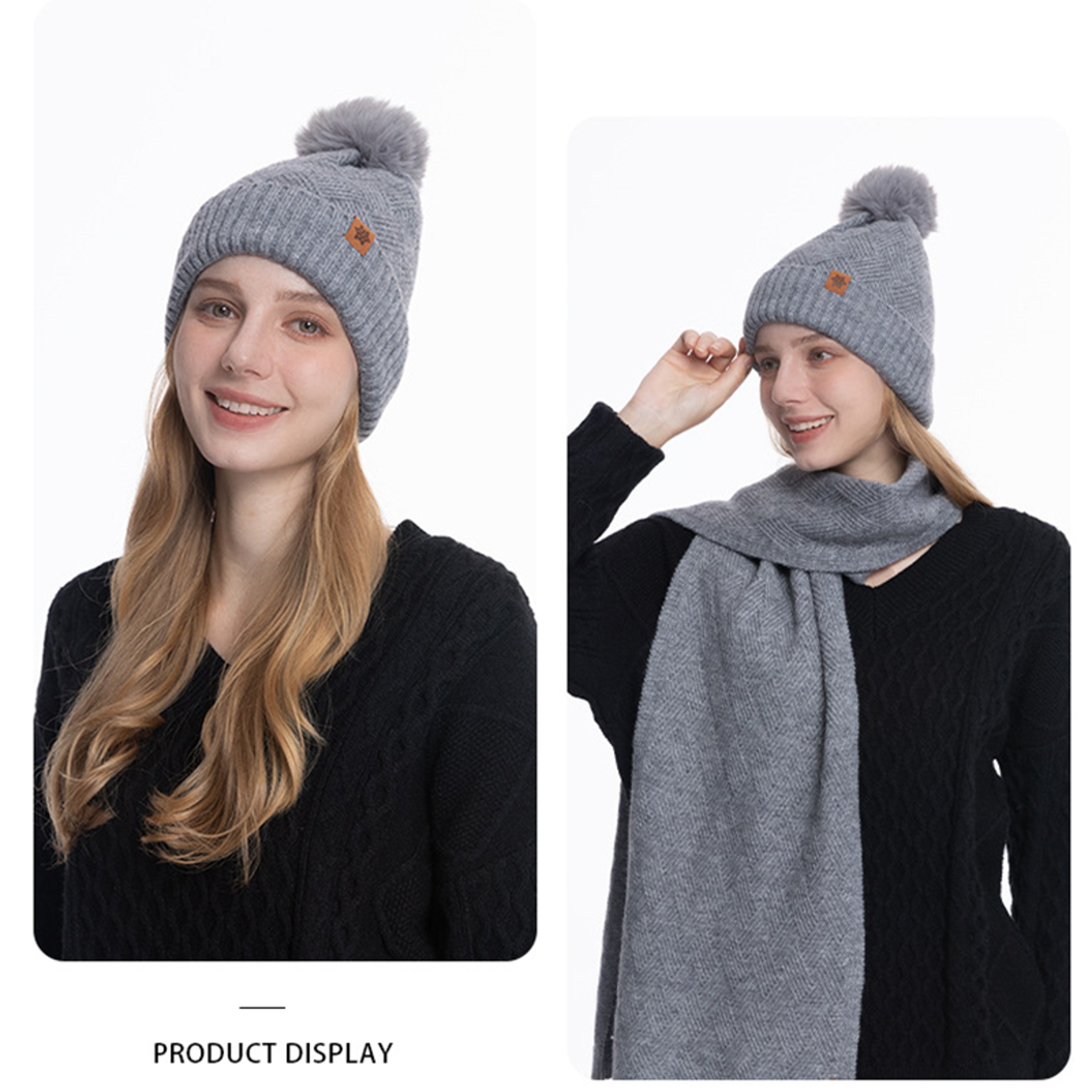 Women's Winter Knit Hat Scarf and Gloves Set with Fleece Lining – view 2