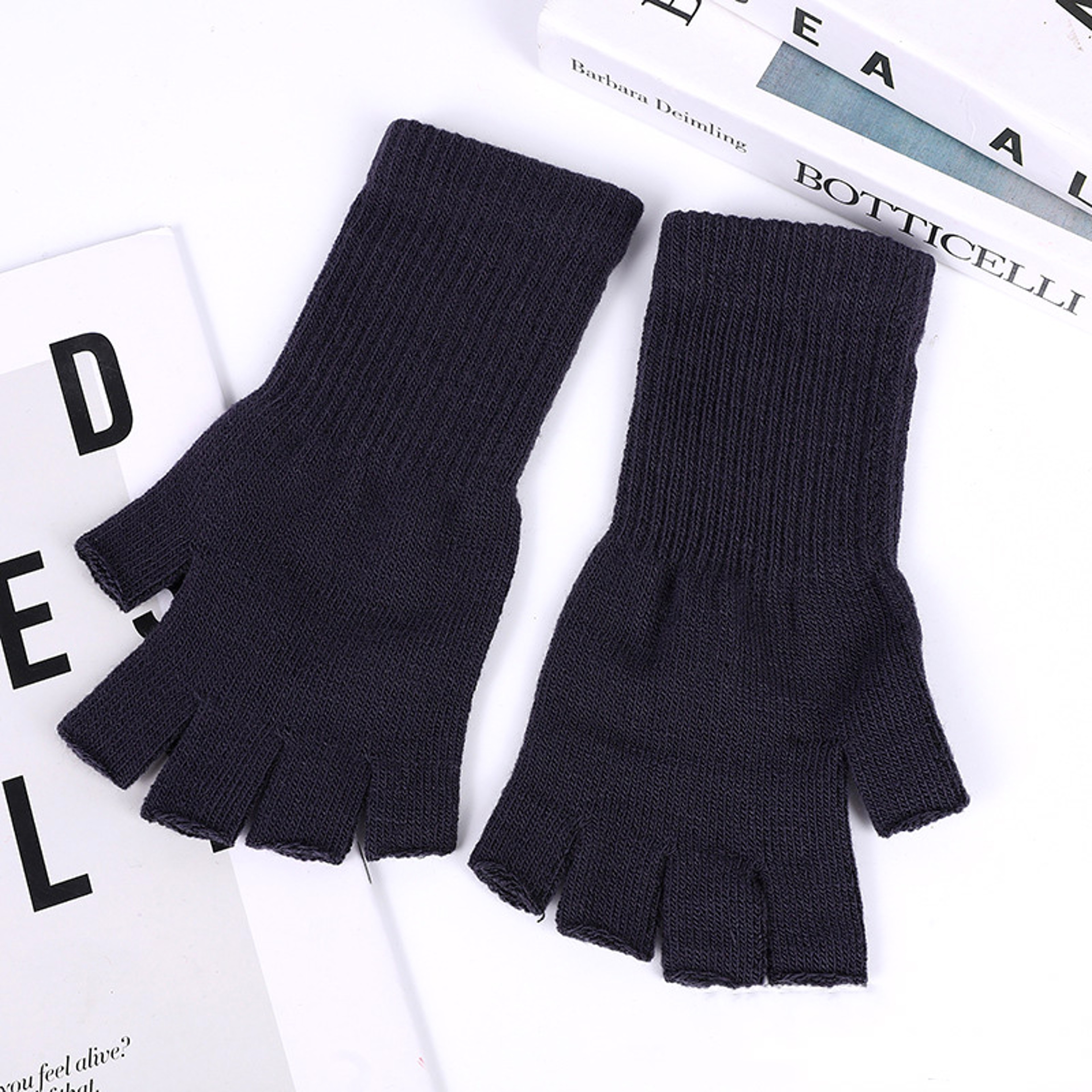 Unisex Winter Fingerless Knit Gloves with Warm Acrylic Wrist-Length Design – view 8