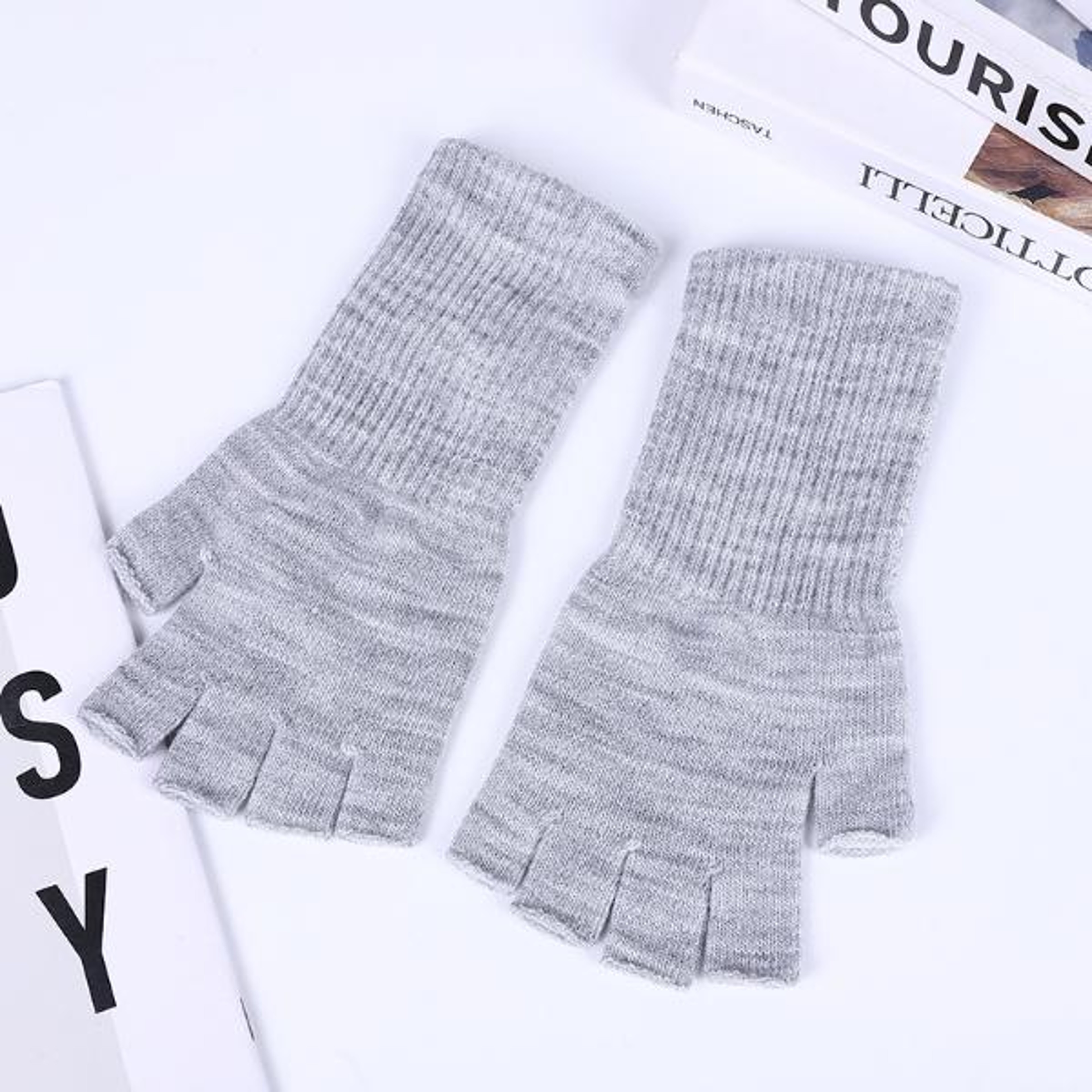 Unisex Winter Fingerless Knit Gloves with Warm Acrylic Wrist-Length Design – view 9