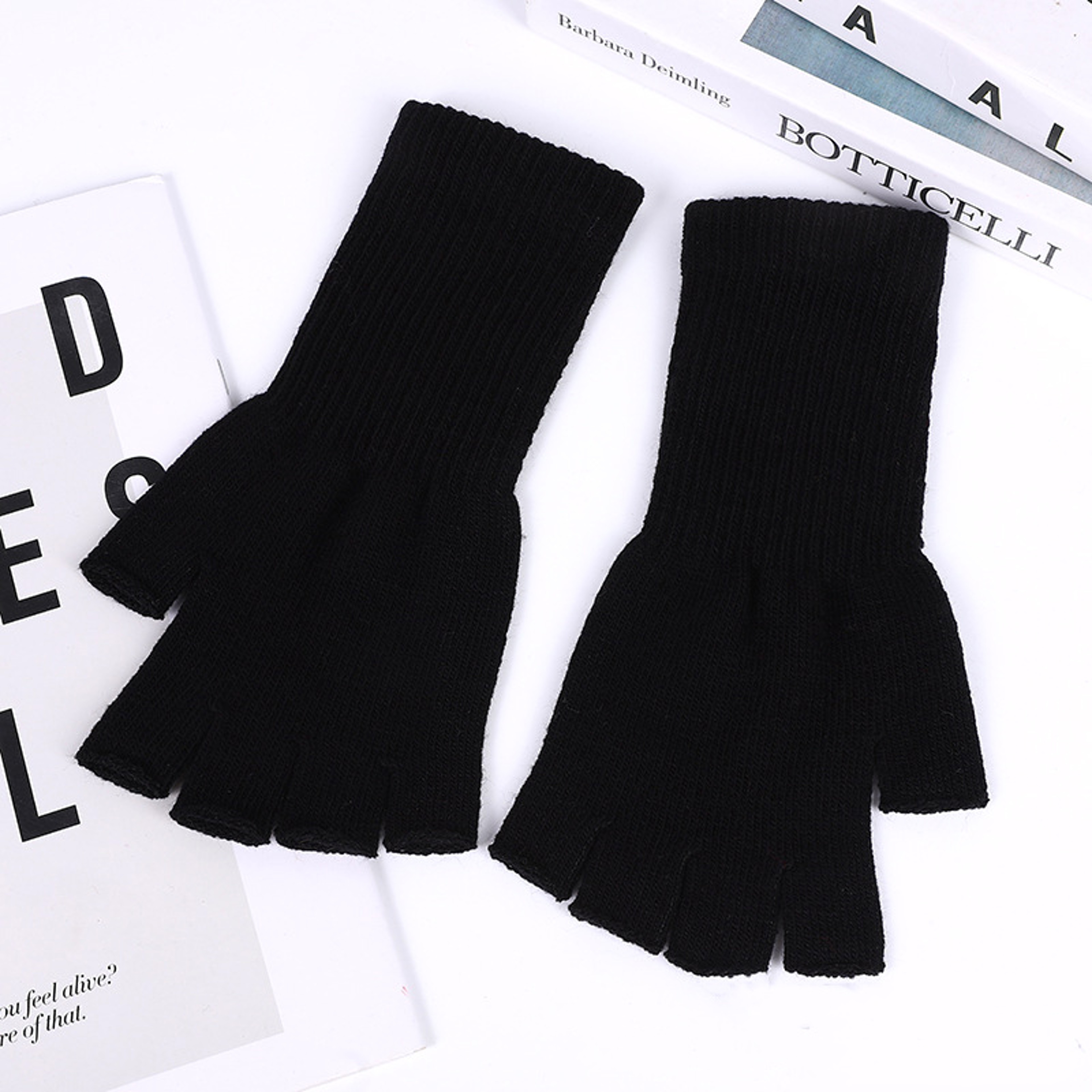 Unisex Winter Fingerless Knit Gloves with Warm Acrylic Wrist-Length Design – view 6