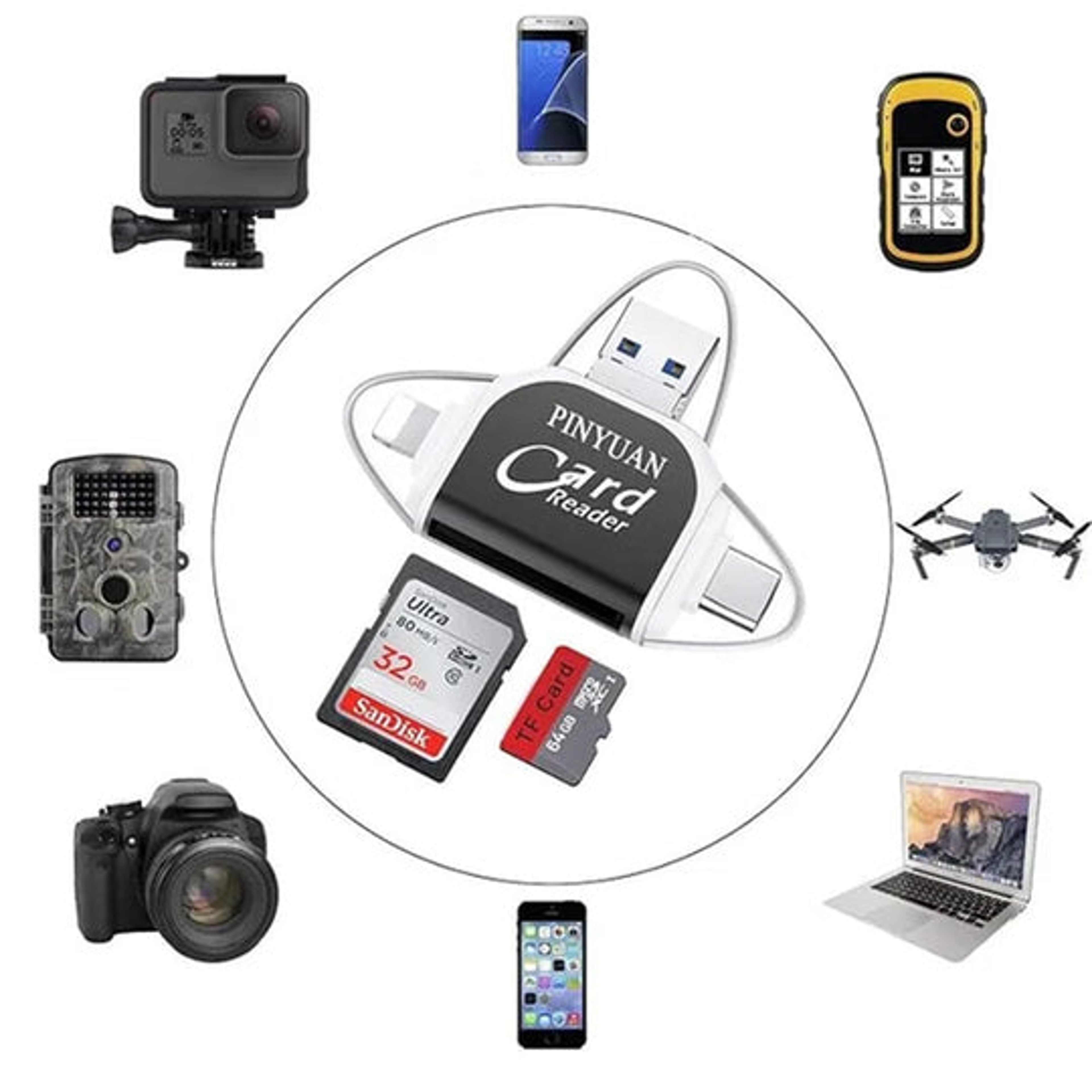 Multi-Port 4 in 1 Universal SD TF Card Reader 3