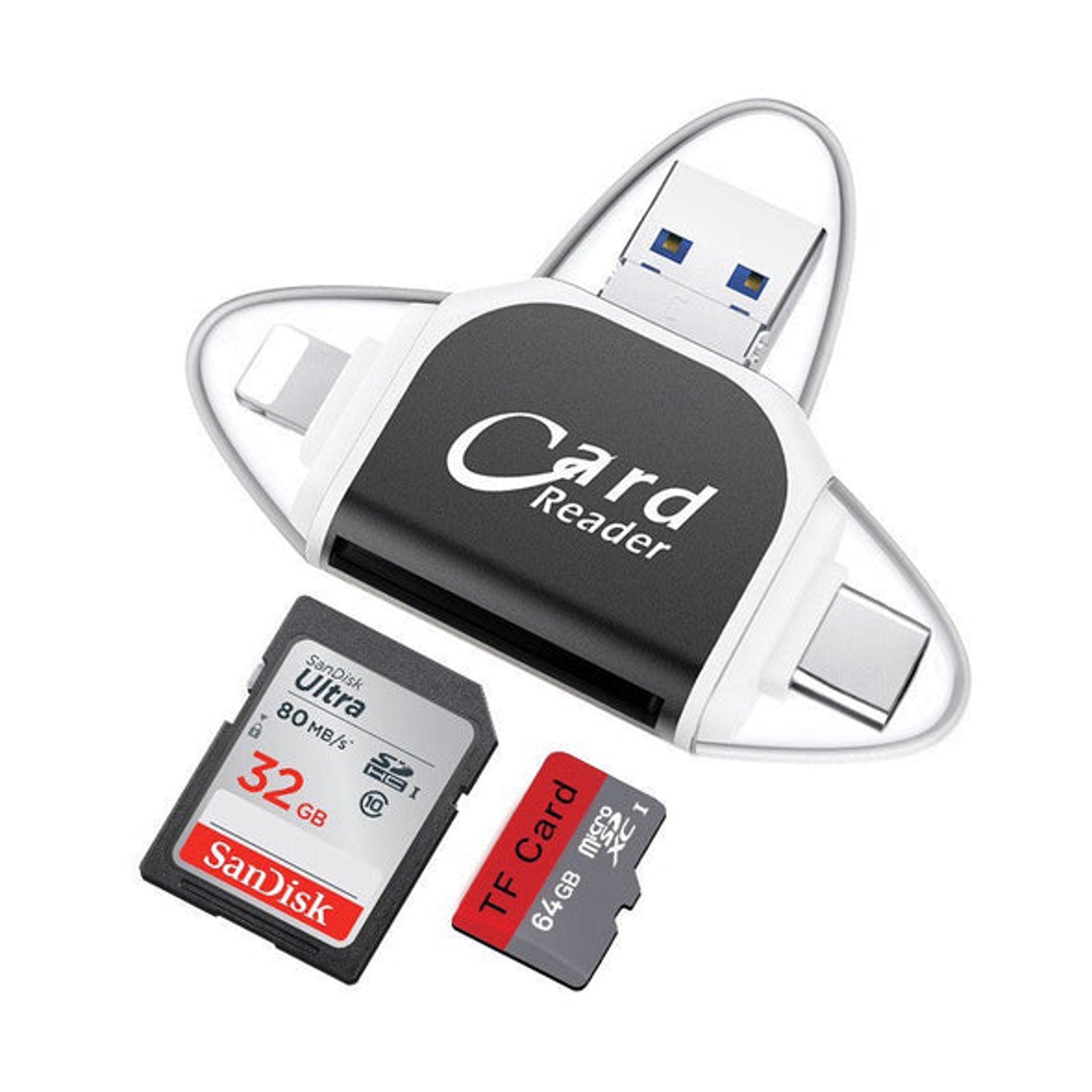 Multi-Port 4 in 1 Universal SD TF Card Reader Black