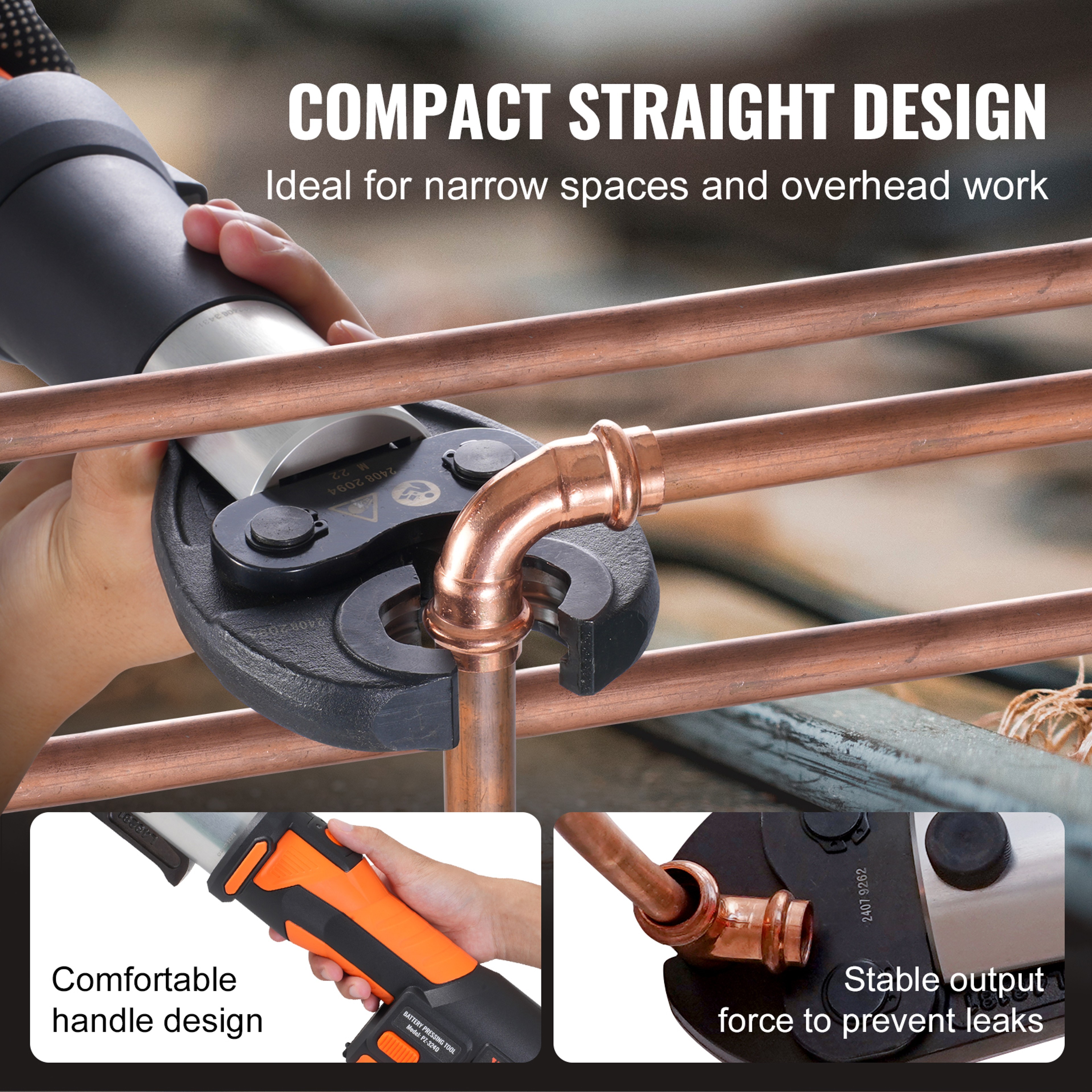 SucceBuy Pro Press Tool Electric Pipe Crimping Kit, Copper Pipe Press Tool 1/2 3/4 1 Inch, 3 Jaws, Batteries – view 6