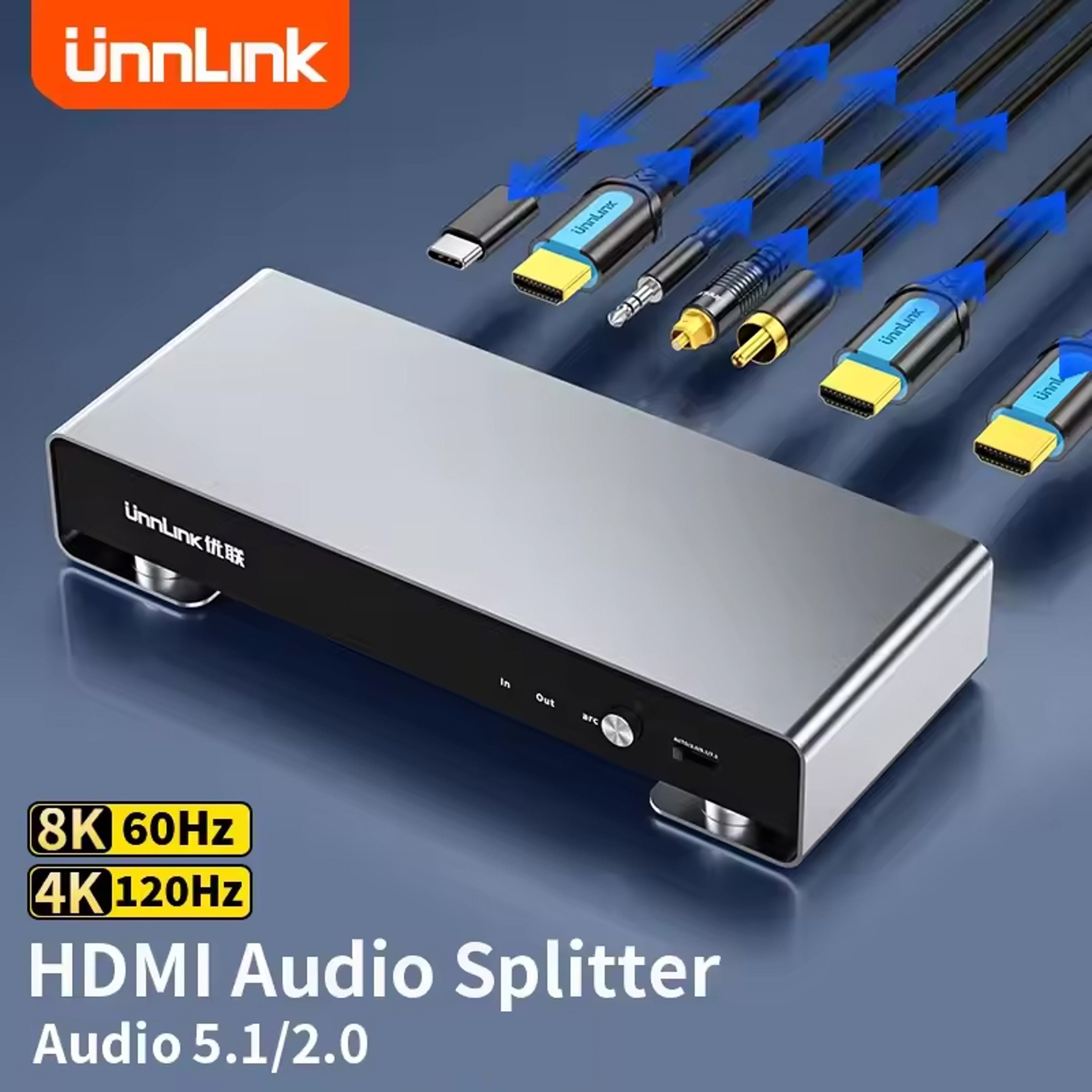 Unnlink 8K HDMI Audio Extractor Splitter4K 120Hz Toslink SPDIF Optical Coaxial 35mm Output For PS5  0