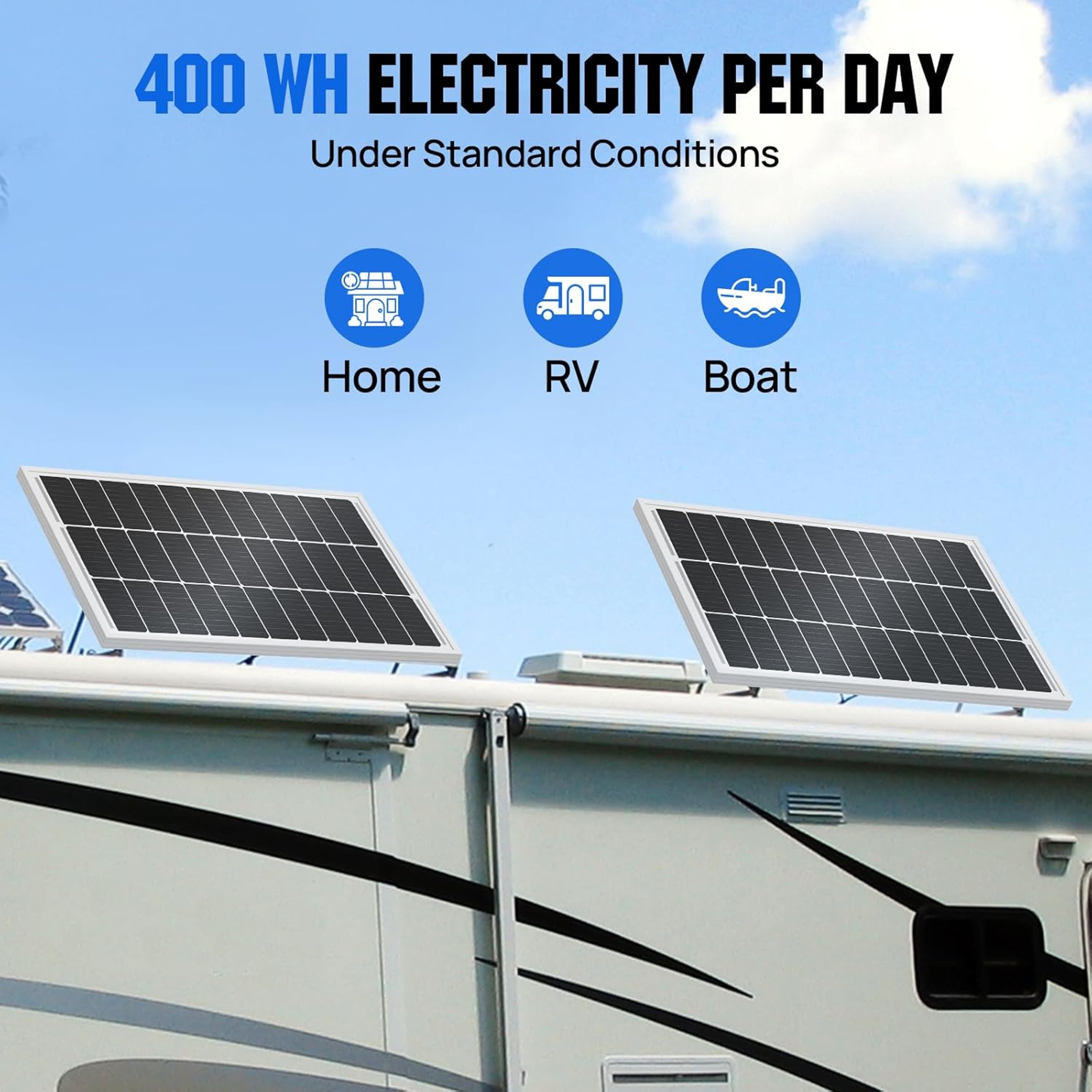 400W Solar Panel Kit, 18V Monocrystalline Modules for Off-Grid Power, 12V Battery Charging for Home, RV, Boat – view 3
