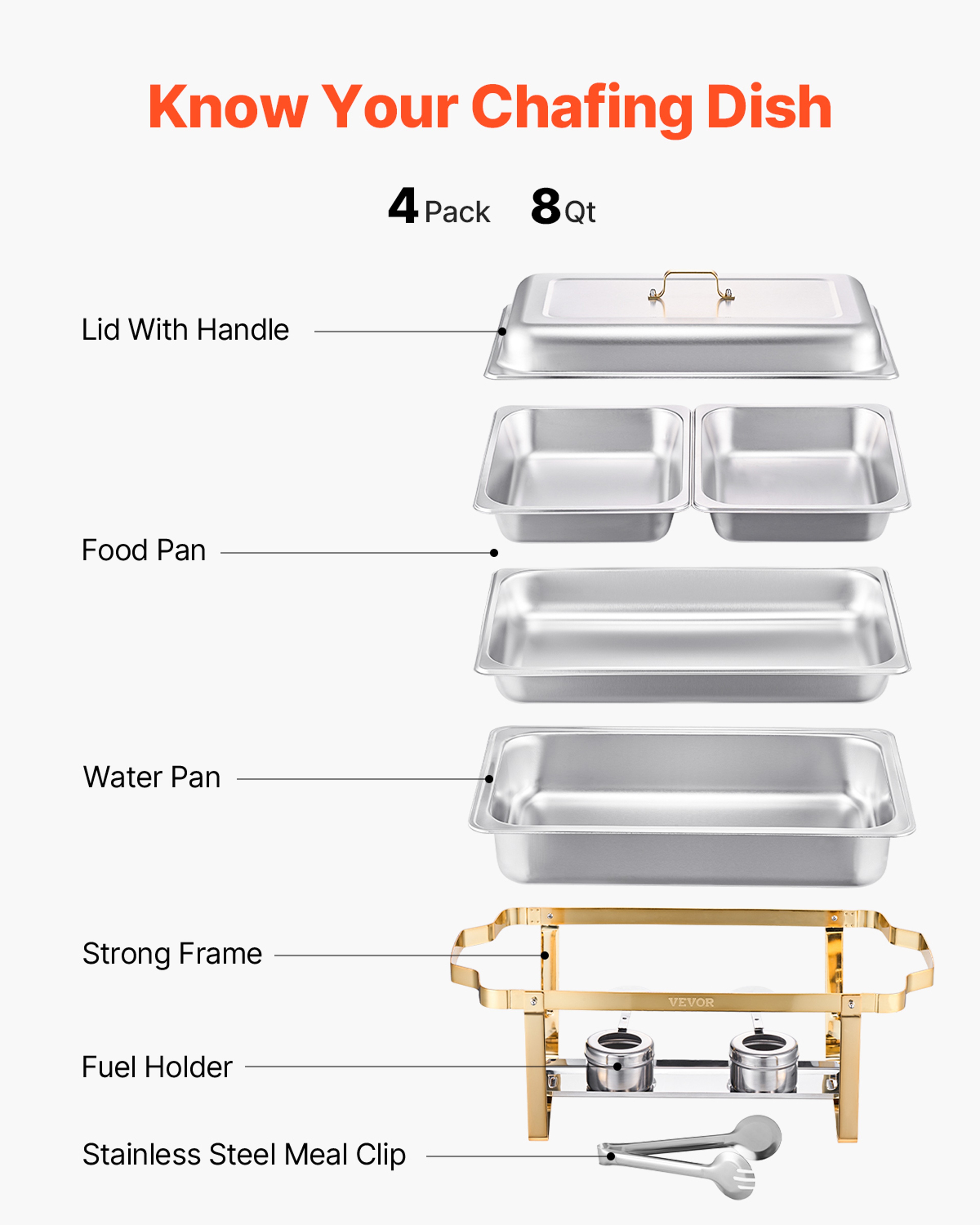 SucceBuy Chafing Dish Buffet Set, Stainless Steel Chafer with 2 Full, 4 Half Size Pans, Professional Catering Warmer – view 5