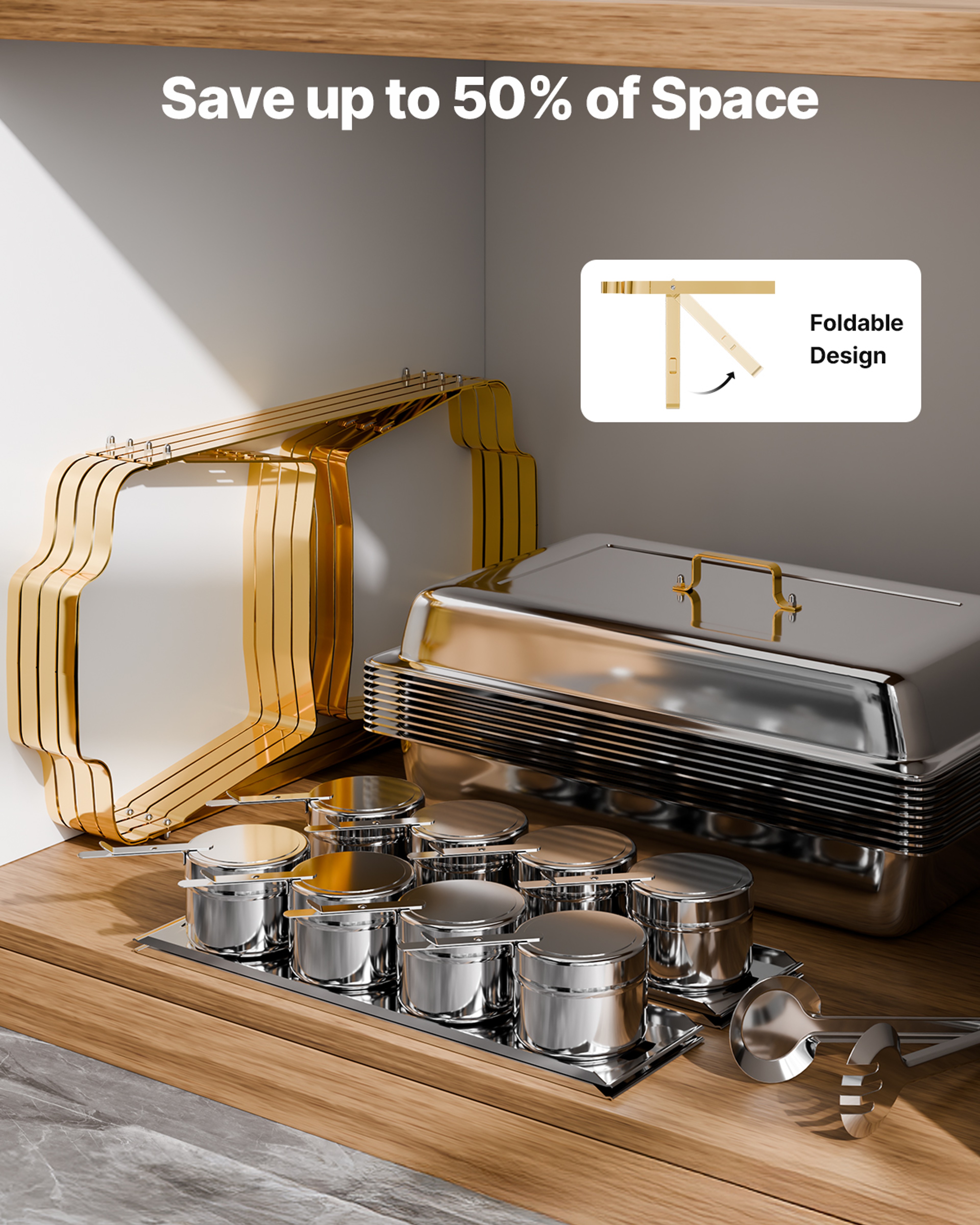 SucceBuy Chafing Dish Buffet Set, Stainless Steel Chafer with 2 Full, 4 Half Size Pans, Professional Catering Warmer – view 6