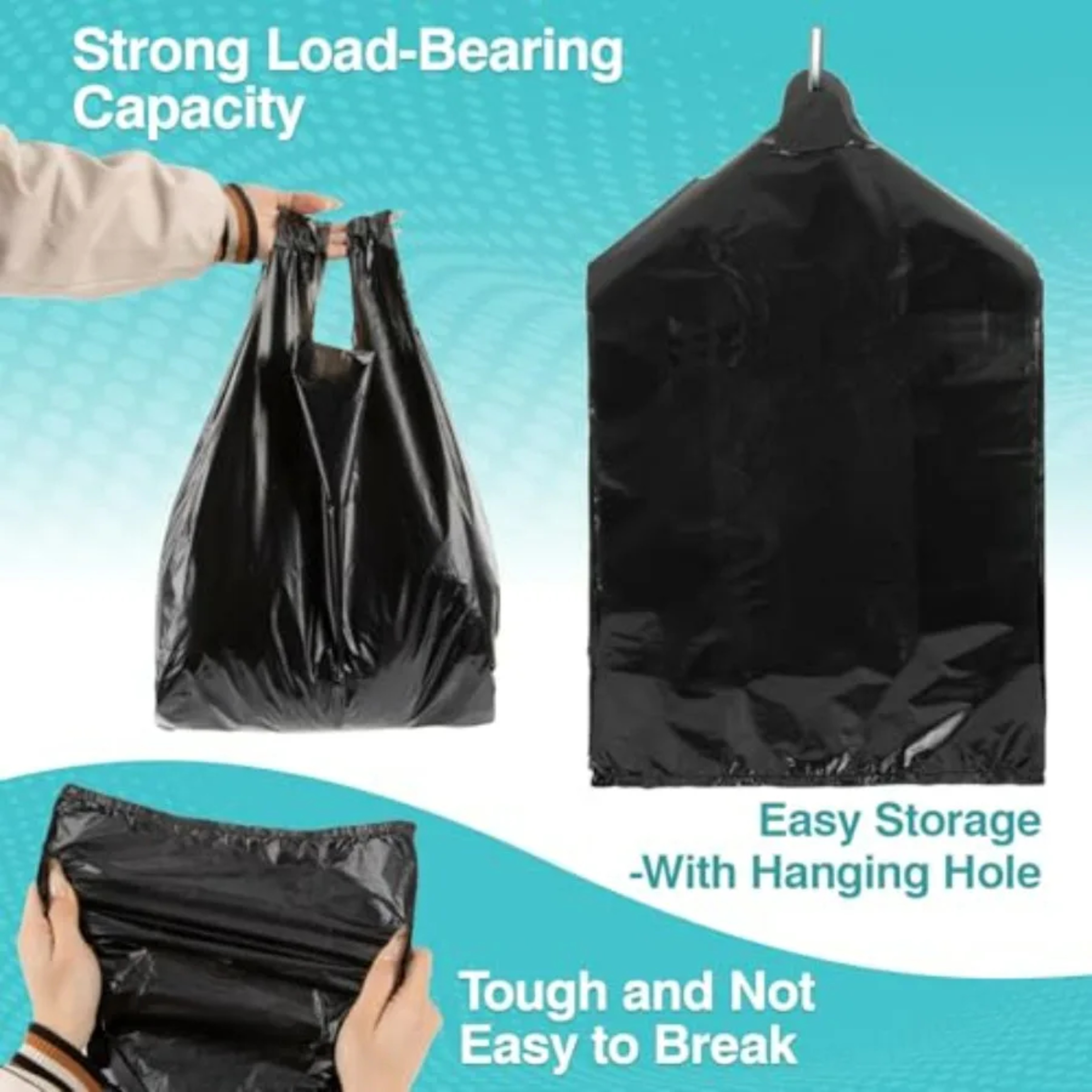 Heavy Duty Gallon Garbage Bags with Handle,Black Plastic Trash Bag for Bathroom, Kitchen, Office & Home Storage – view 5