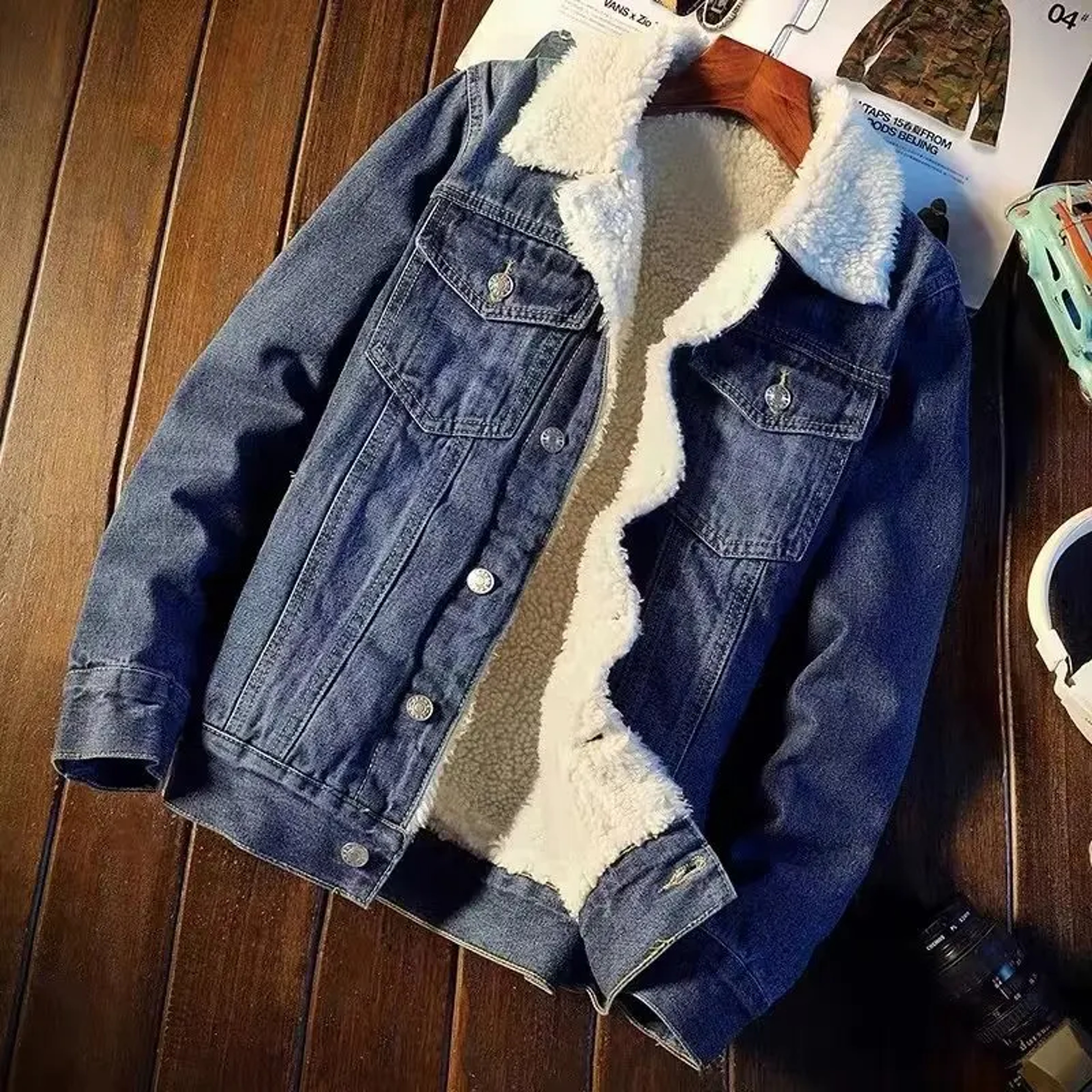 Trendy Jacket For Men, Winter Fleece Lined Thickened Denim, Loose Fit Top – view 6