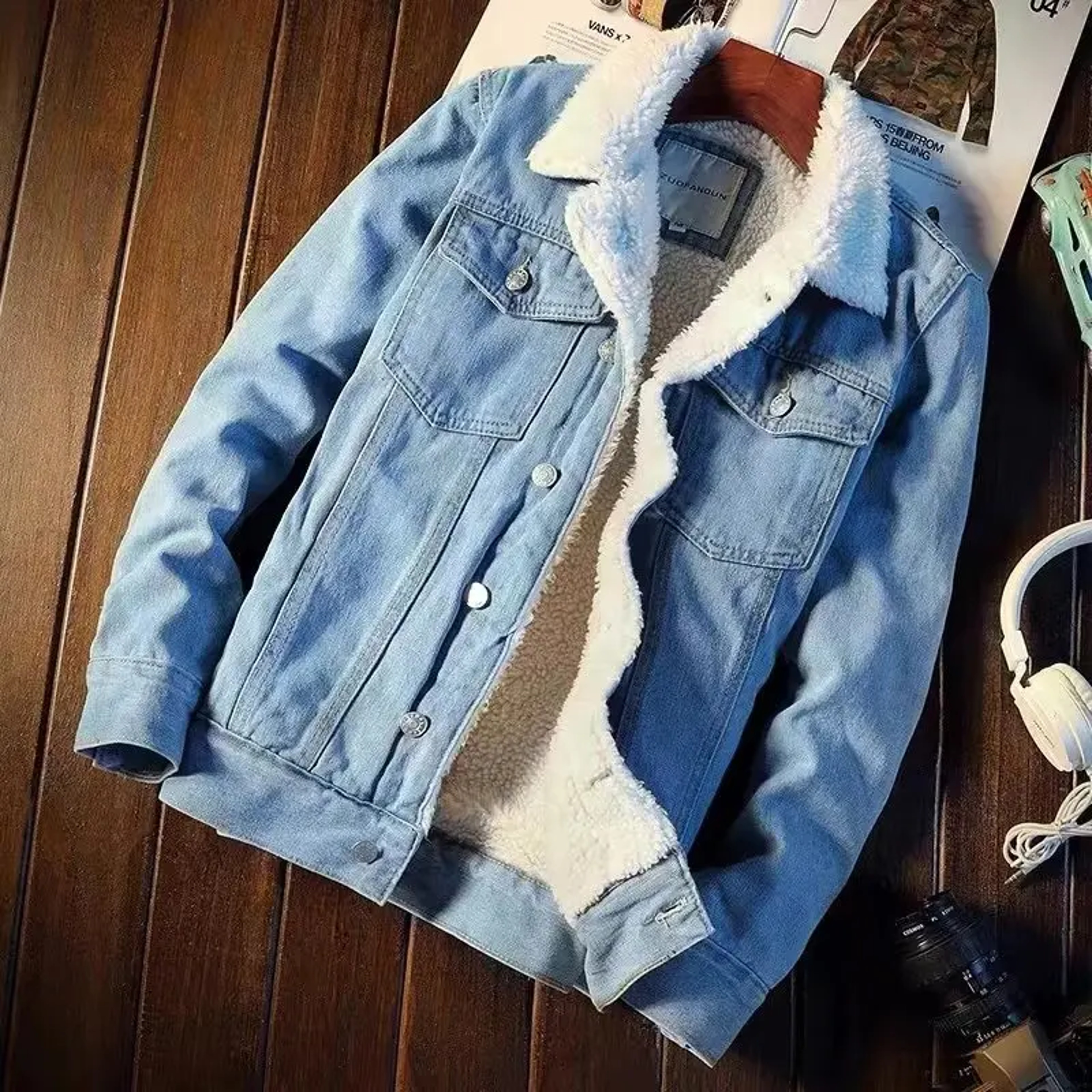 Trendy Jacket For Men, Winter Fleece Lined Thickened Denim, Loose Fit Top – view 8