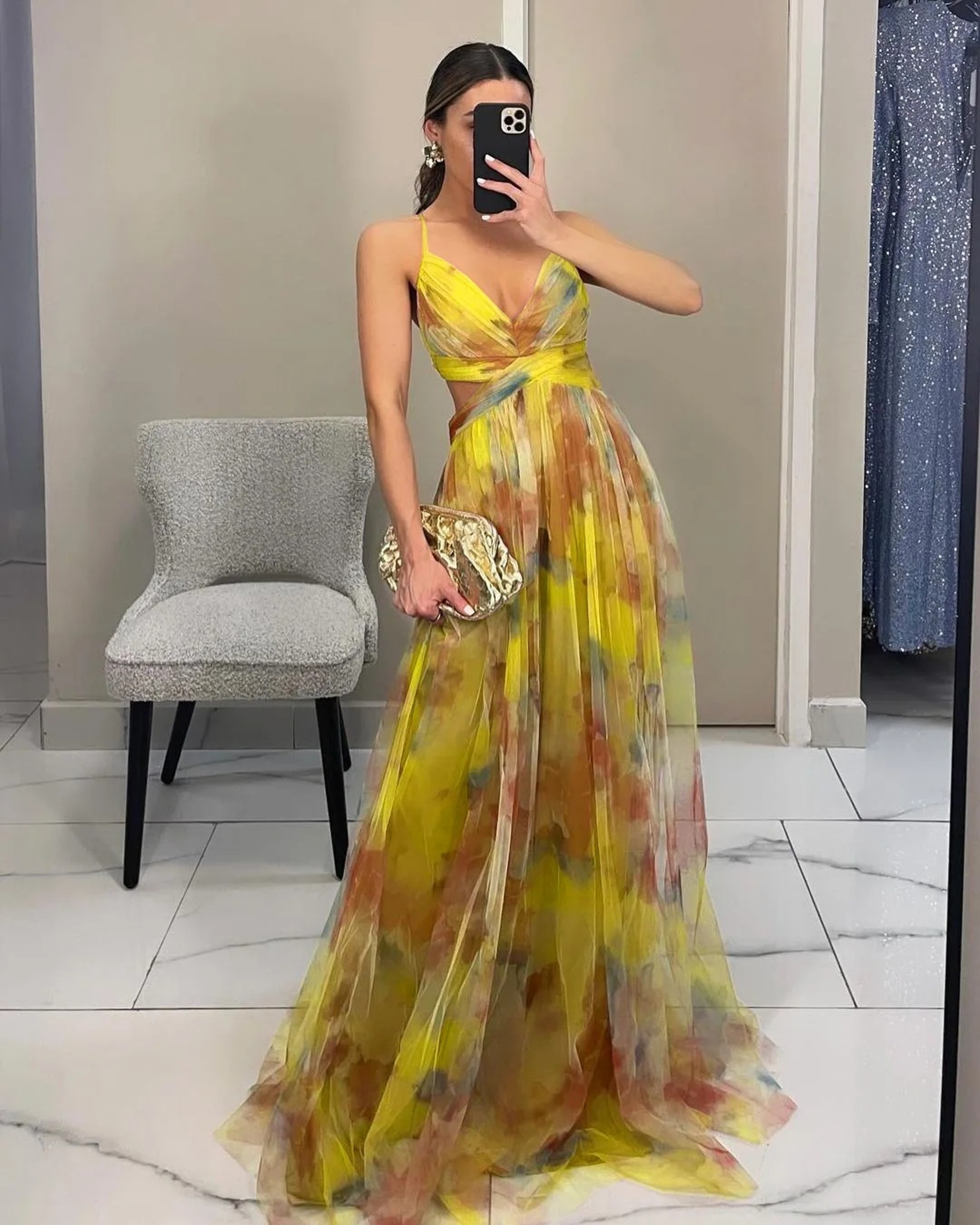 Summer Spring Off-Shoulder Lace Print Halter Dress Casual Party Holiday Dress V-Neck Floor-Length Polyester Fiber Dress – view 6