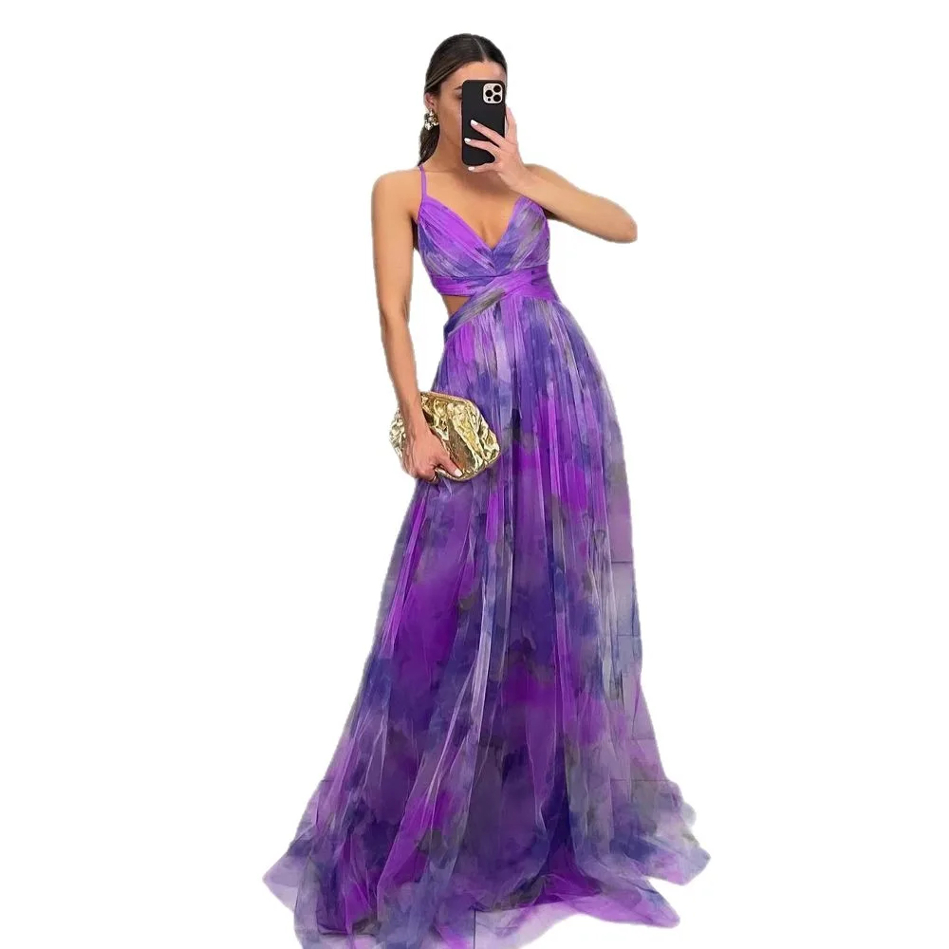 Summer Spring Off-Shoulder Lace Print Halter Dress Casual Party Holiday Dress V-Neck Floor-Length Polyester Fiber Dress – view 5