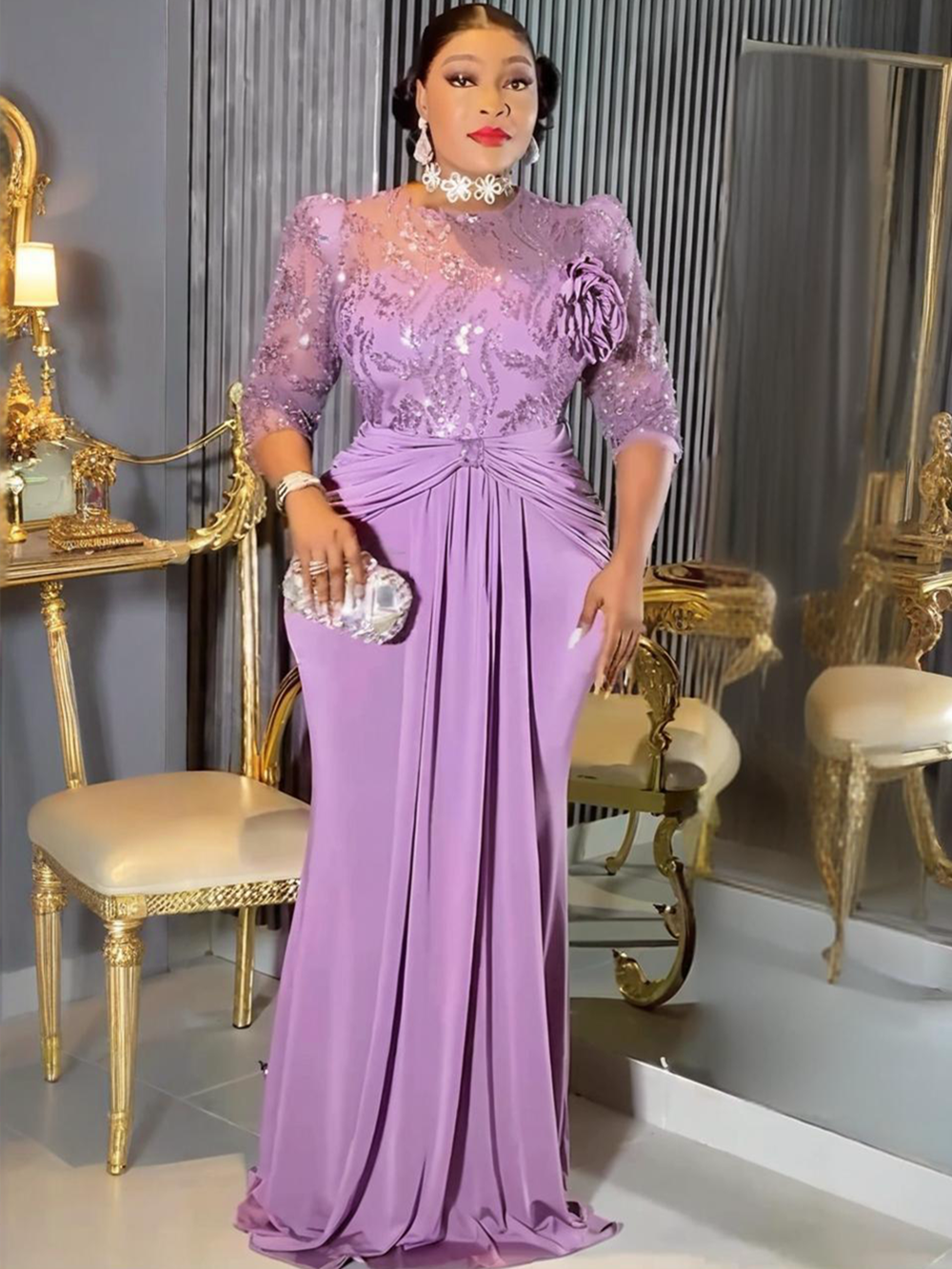 Elegant Dashiki Sequin Party Dress Sexy Bodycon Long Gown For Muslim Wedding And Evening Events 1