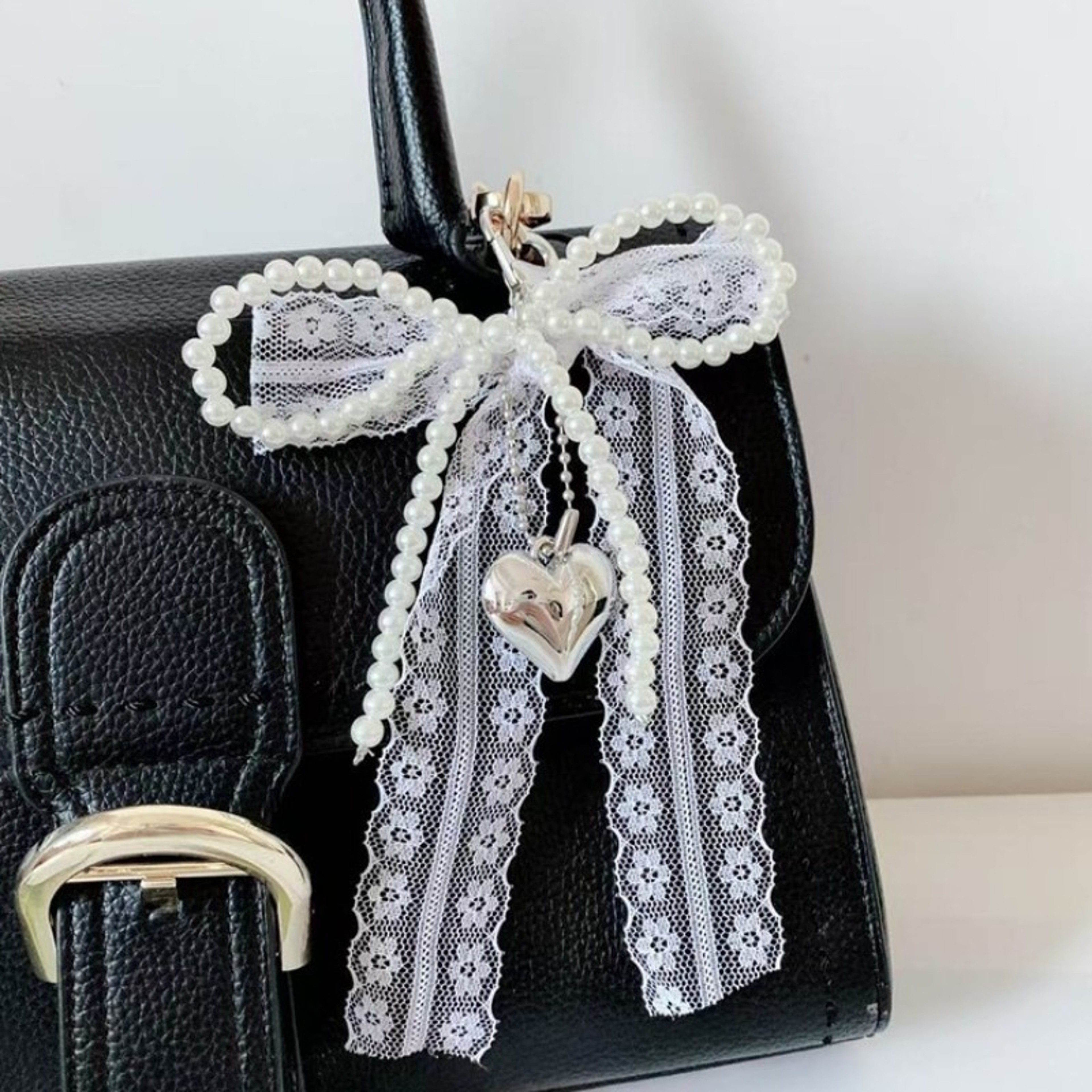 PearlCharm Aesthetic Bow  Heart Keychain Bag Accessory 0