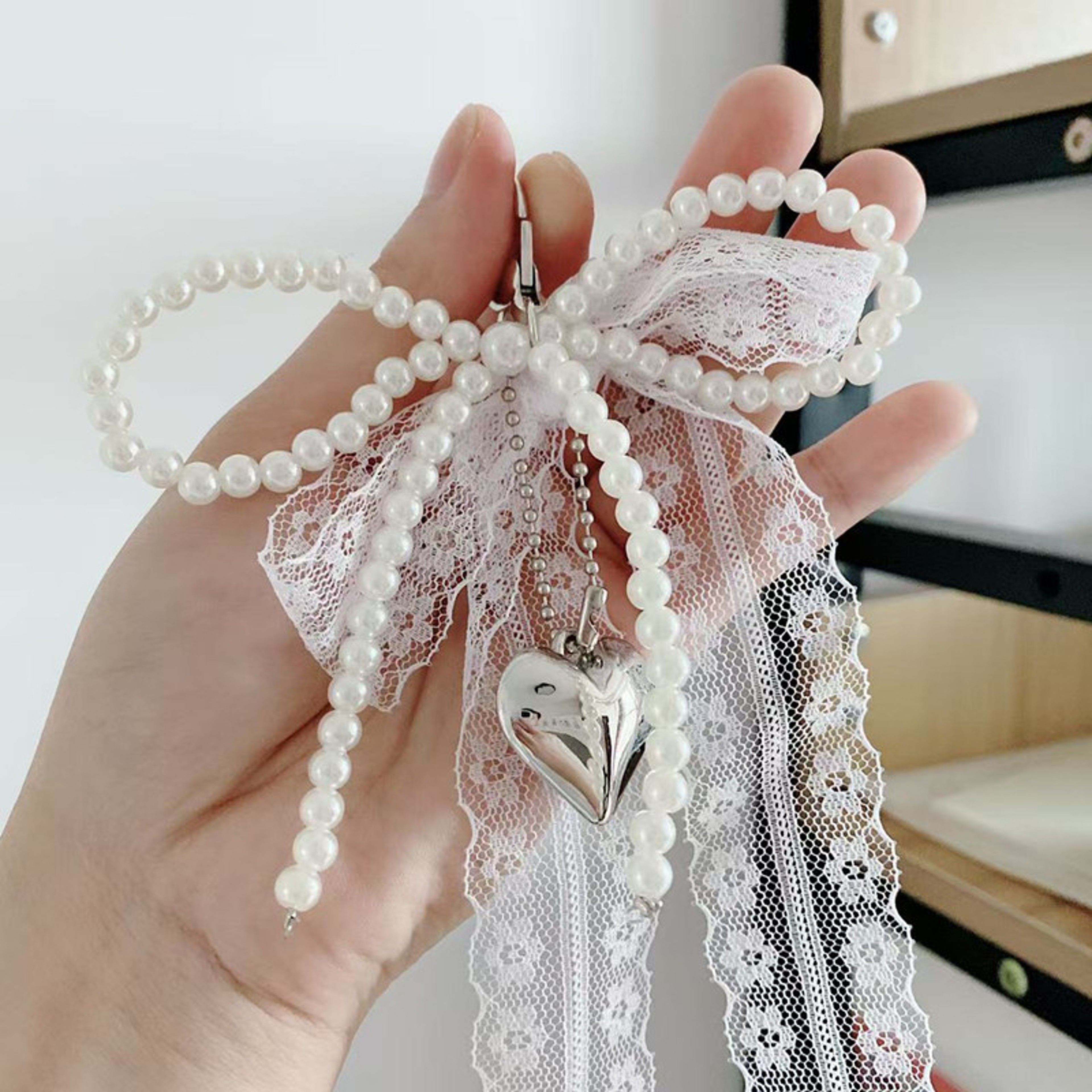 PearlCharm Aesthetic Bow  Heart Keychain Bag Accessory 1