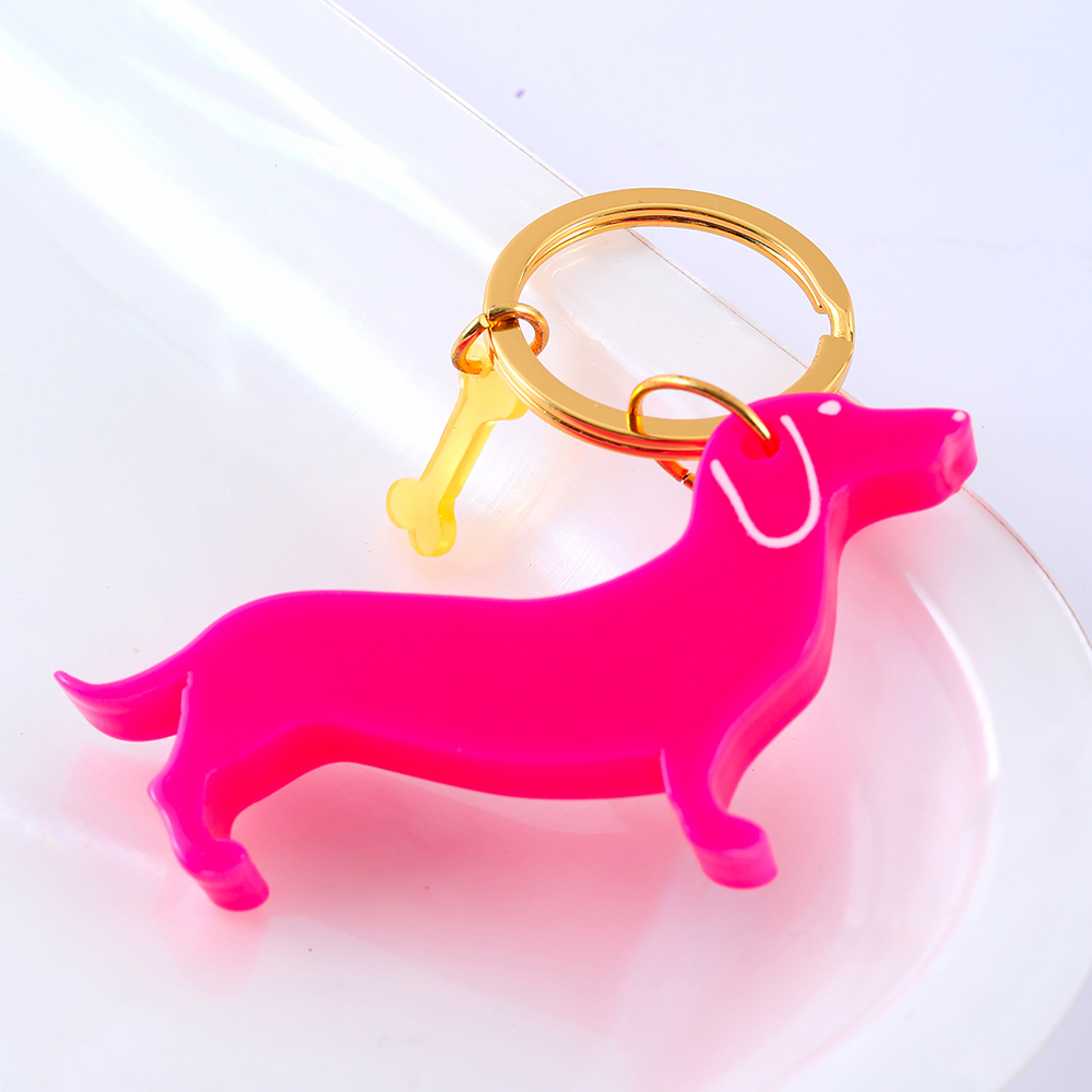 Personalized Neon Pink Dachshund Dog Keychain For Pet Lovers 2