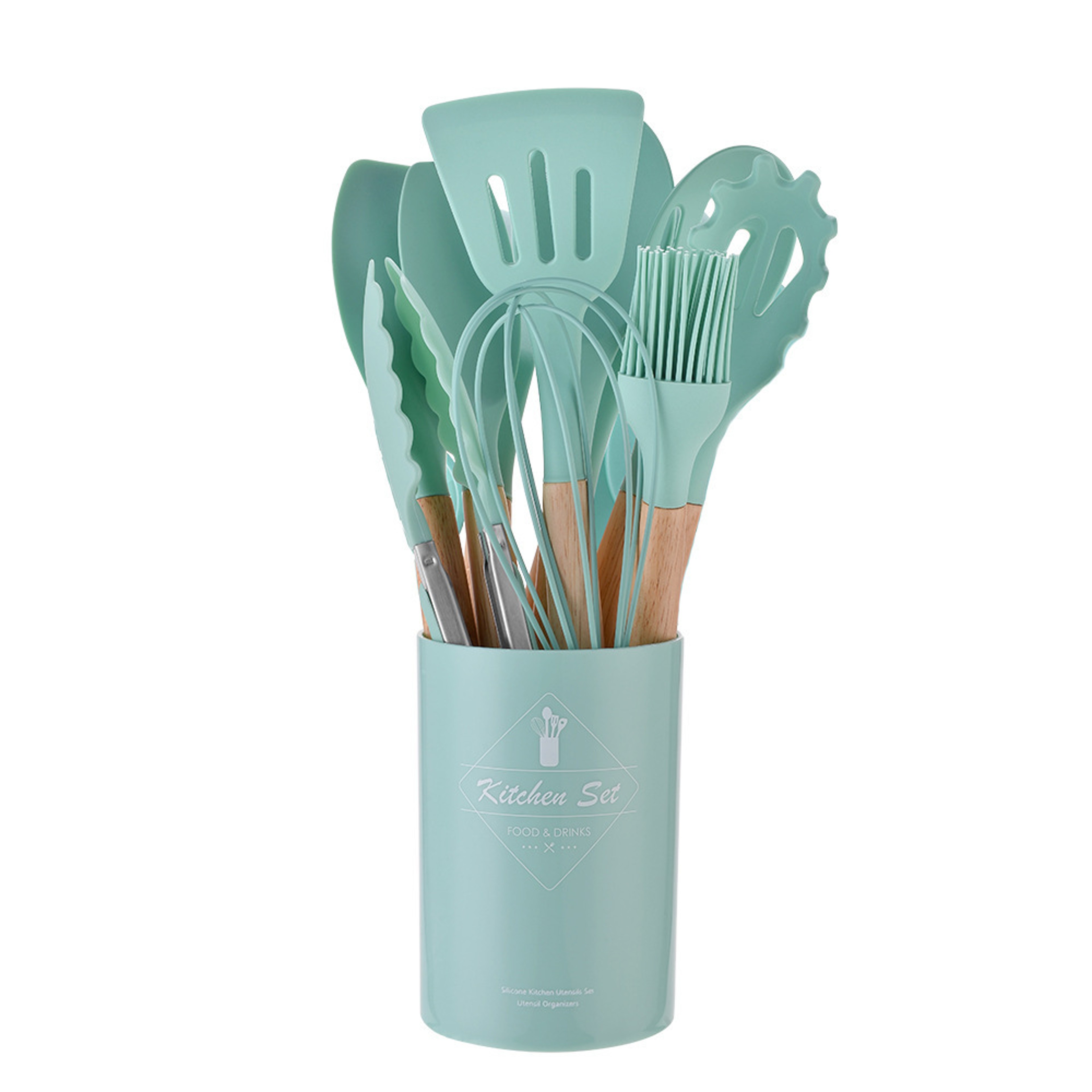 Premium Silicone Kitchen Utensil Set With Wooden Handles Heat Resistant Non Stick Cookware Tools 6