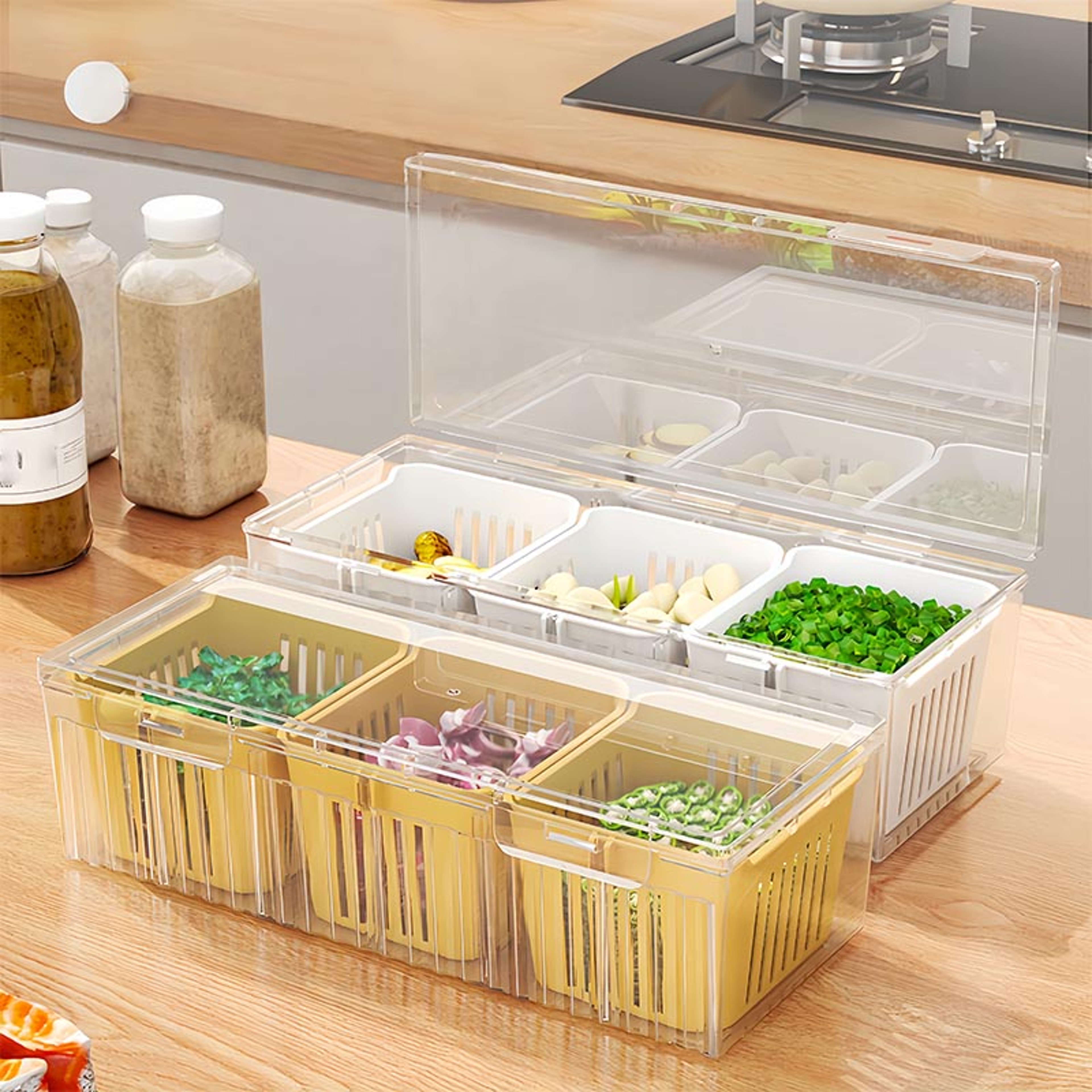 1 Set Of Kitchen Refrigerator Accessories With A Lid Food Storage Container With 3 Transparent Squa 3