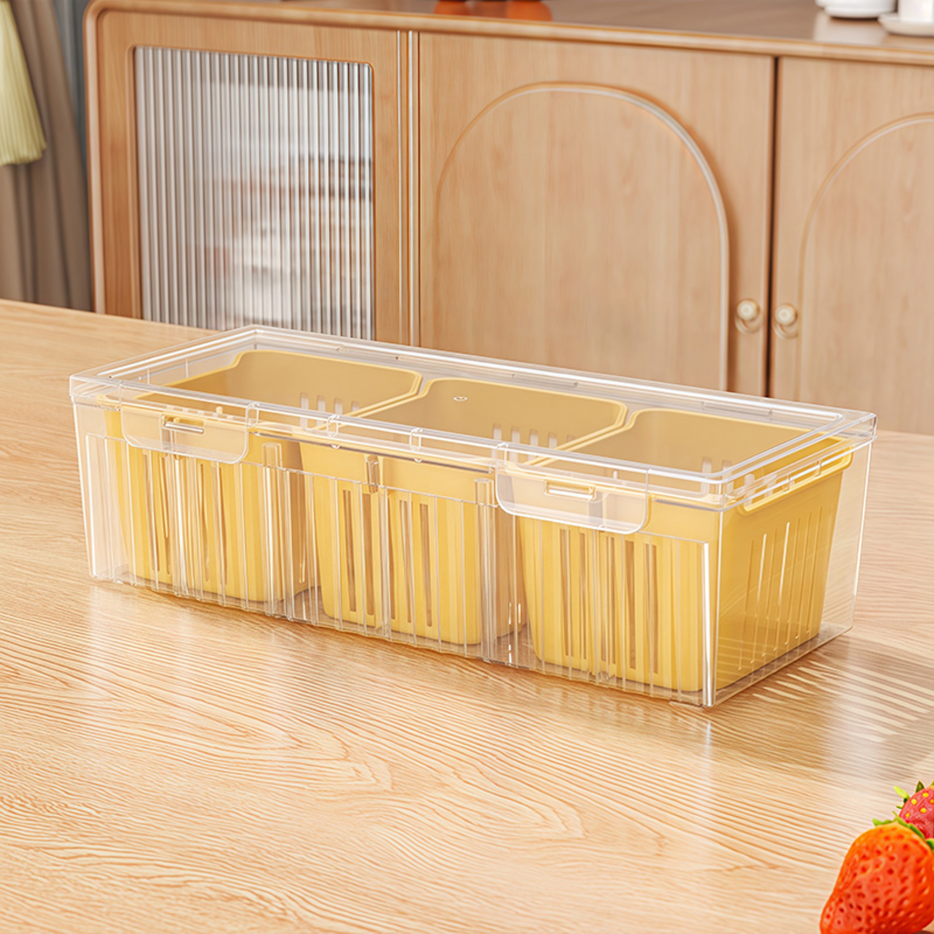 1 Set Of Kitchen Refrigerator Accessories With A Lid Food Storage Container With 3 Transparent Squa 6