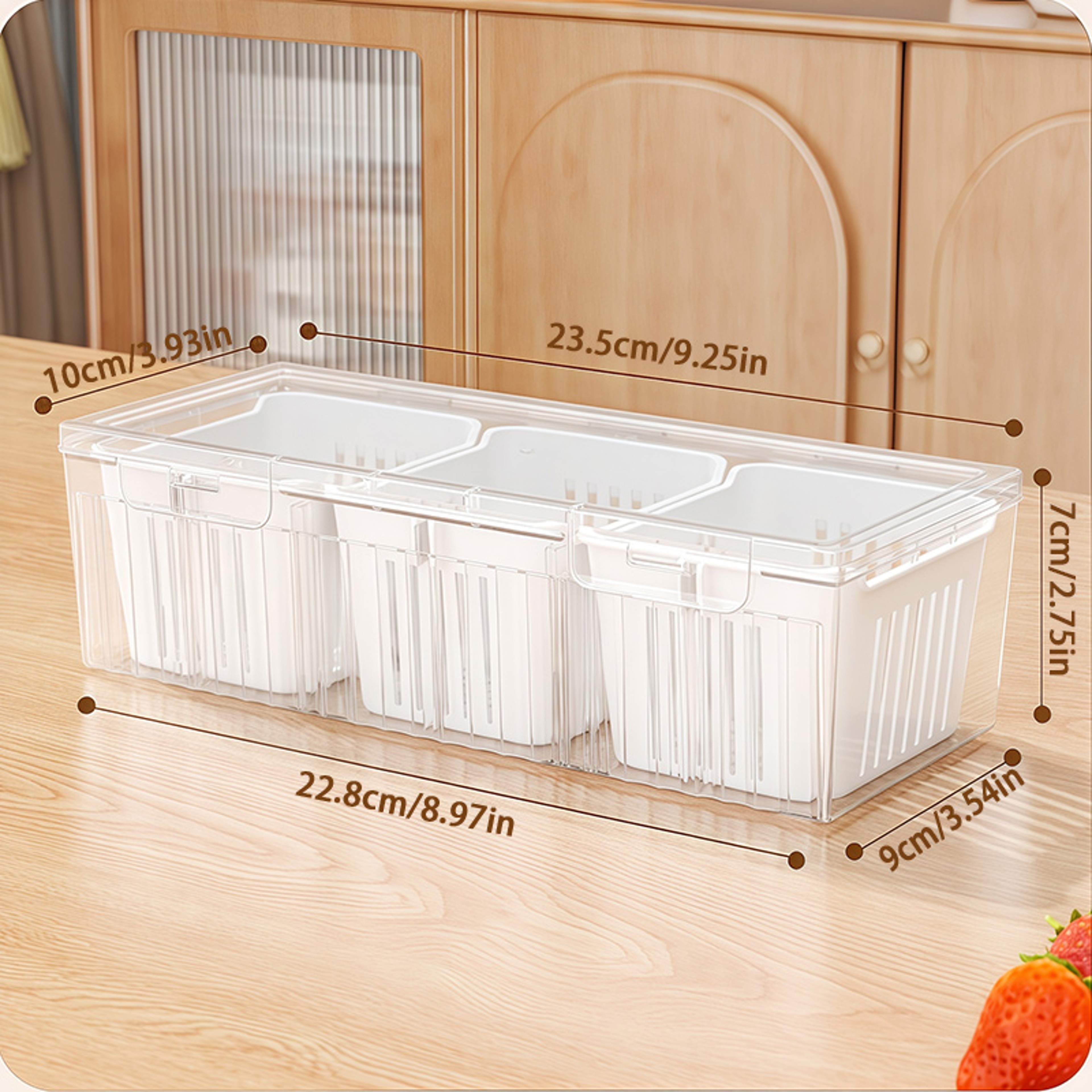 1 Set Of Kitchen Refrigerator Accessories With A Lid Food Storage Container With 3 Transparent Squa 5