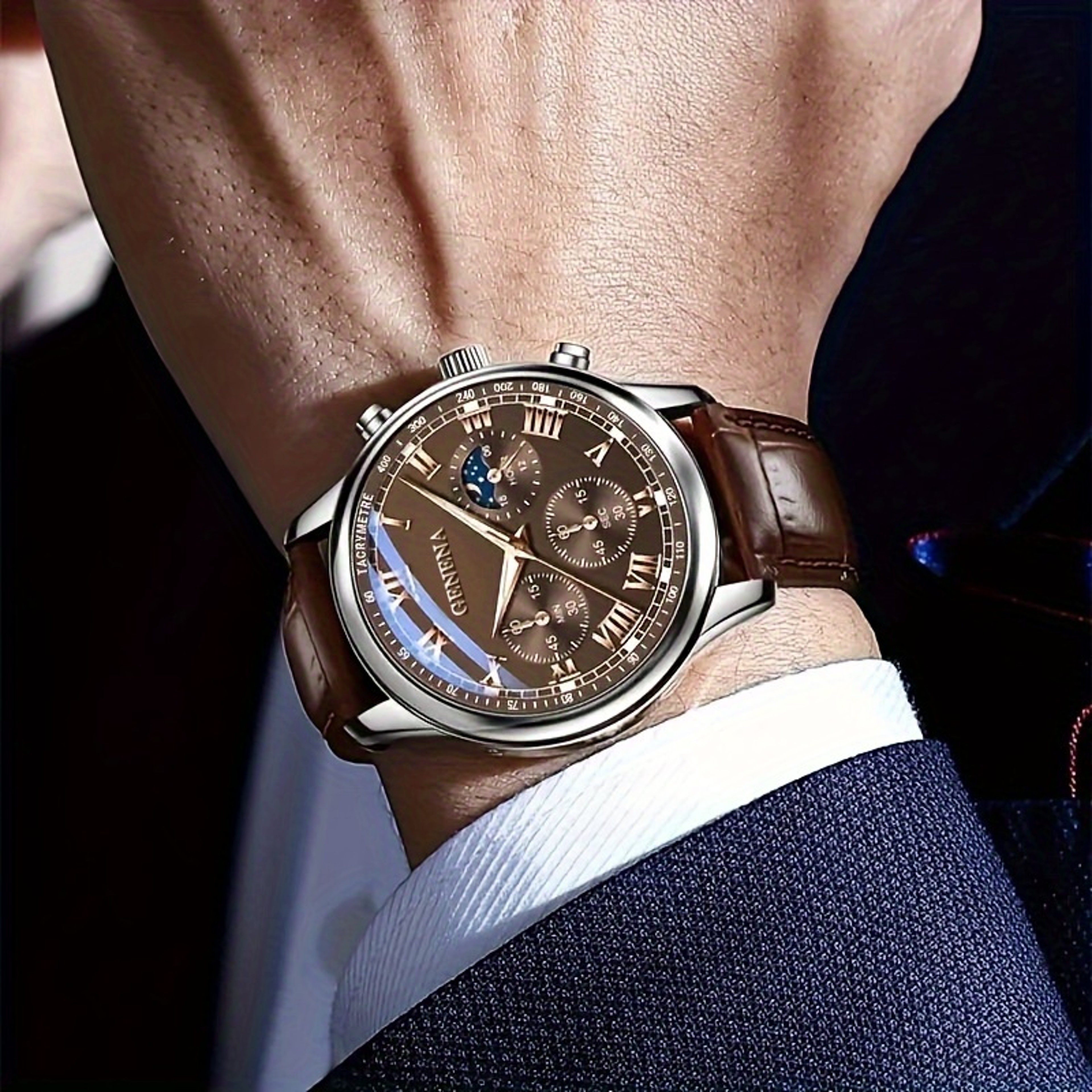 Geneva Classic Quartz Business Watch For Men Waterproof Luminous Dress Timepiece 1