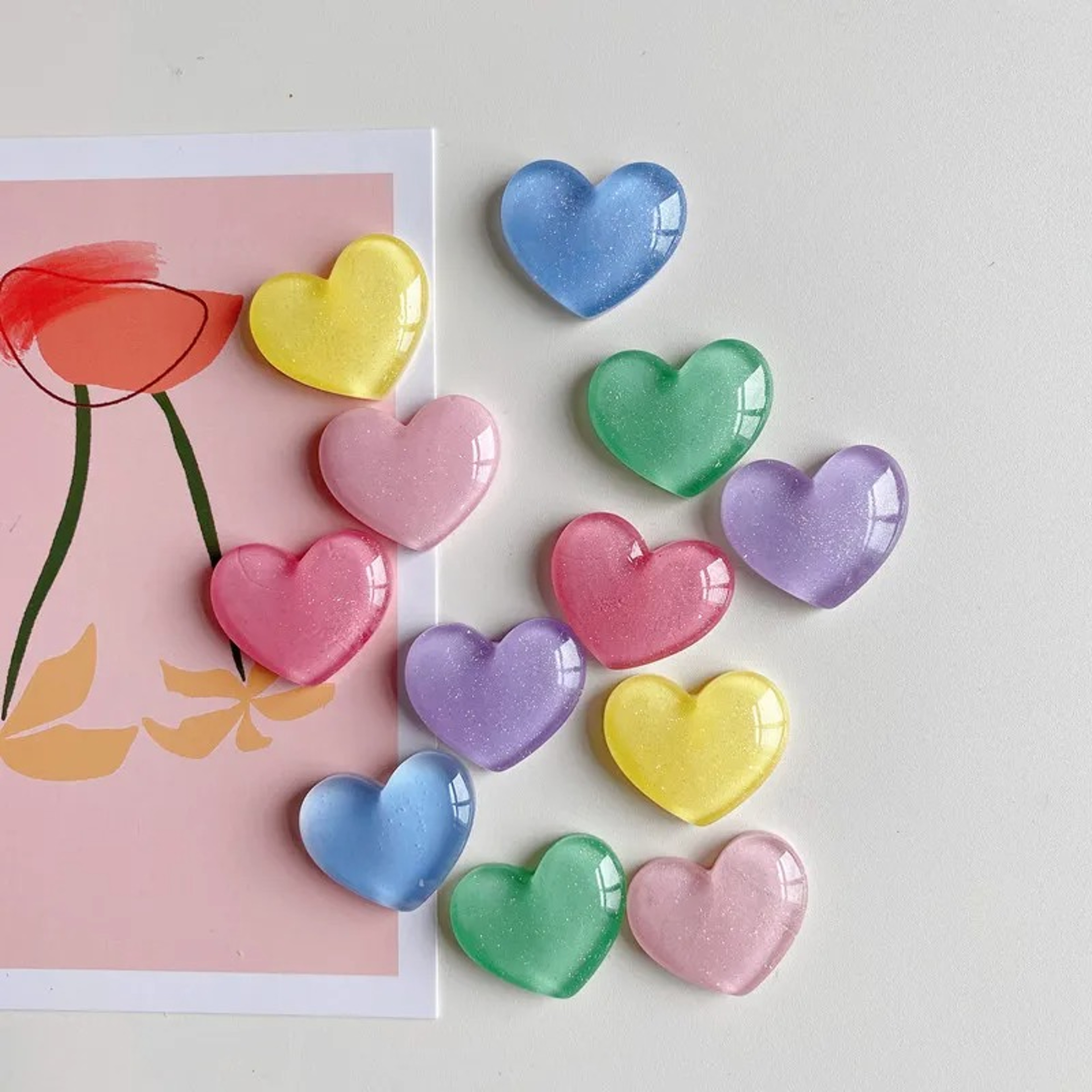 Glitter Heart Fridge Magnets Set Of Decorative Heart Fridge Magnets For Photos  Notes 0