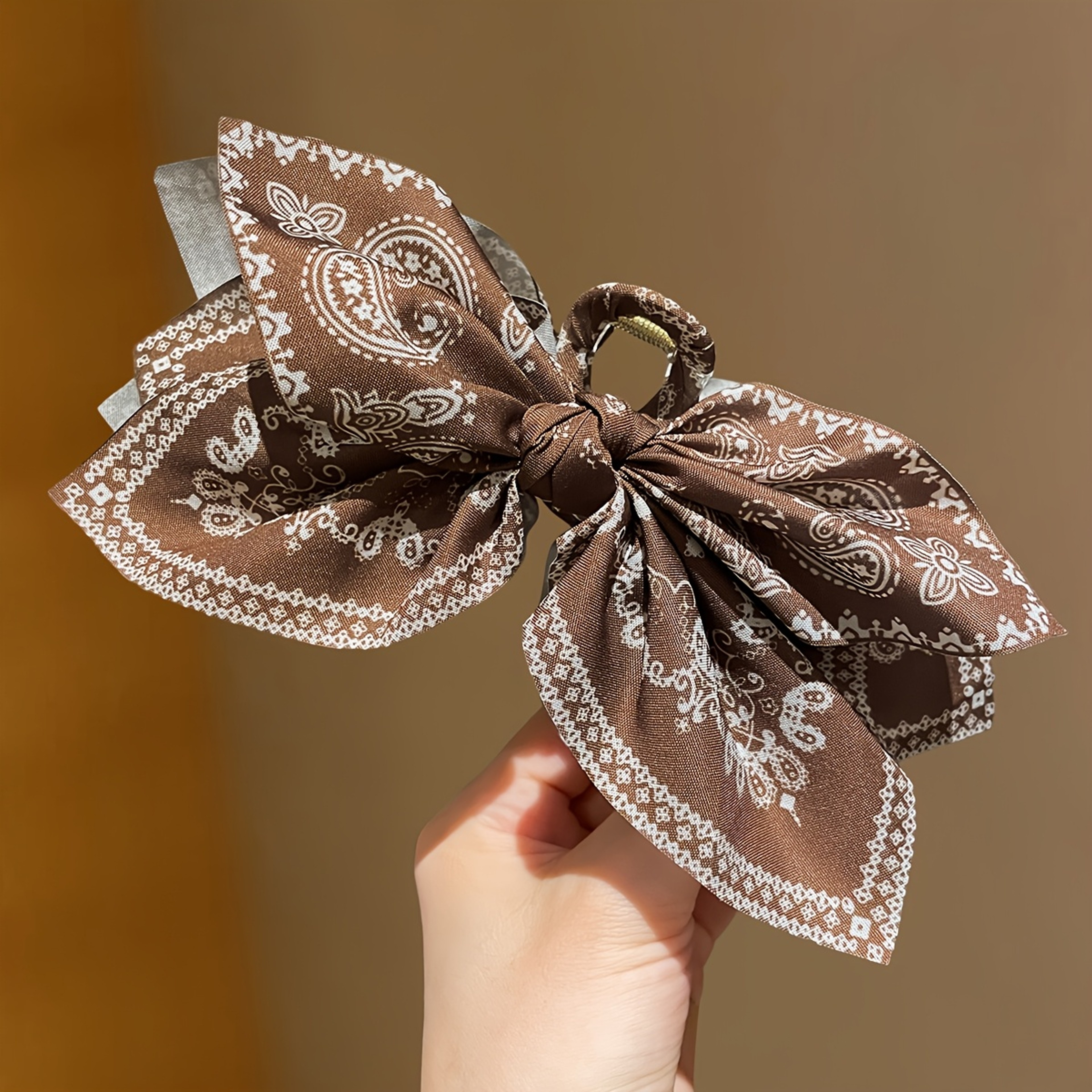 Elegant Bow Hair Clip Brown Floral Hair Claw Clip For Women 2
