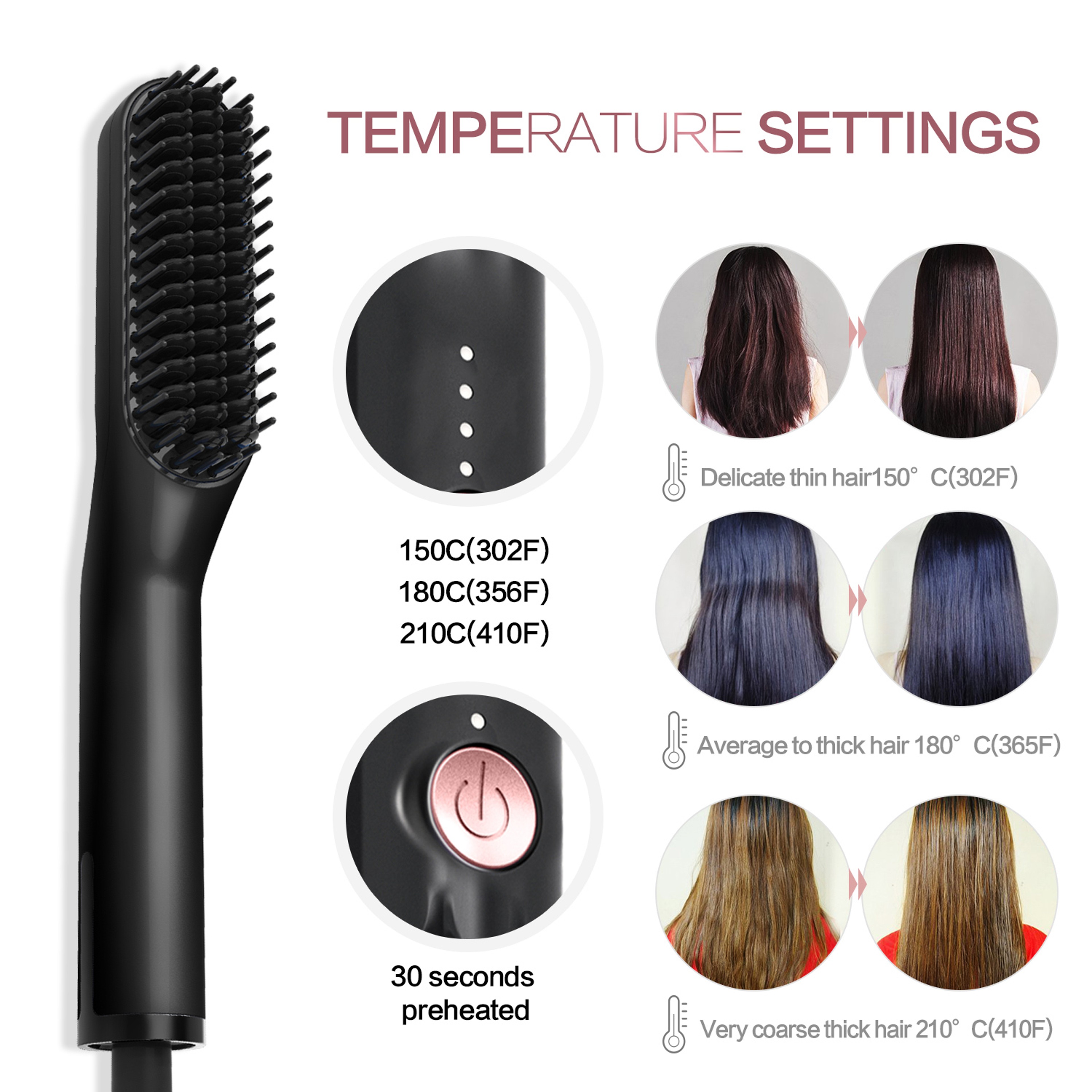Negative Ion Hair Straightening Brush  Beard Straightener Hot Comb For Fast Wet  Dry Styling 4