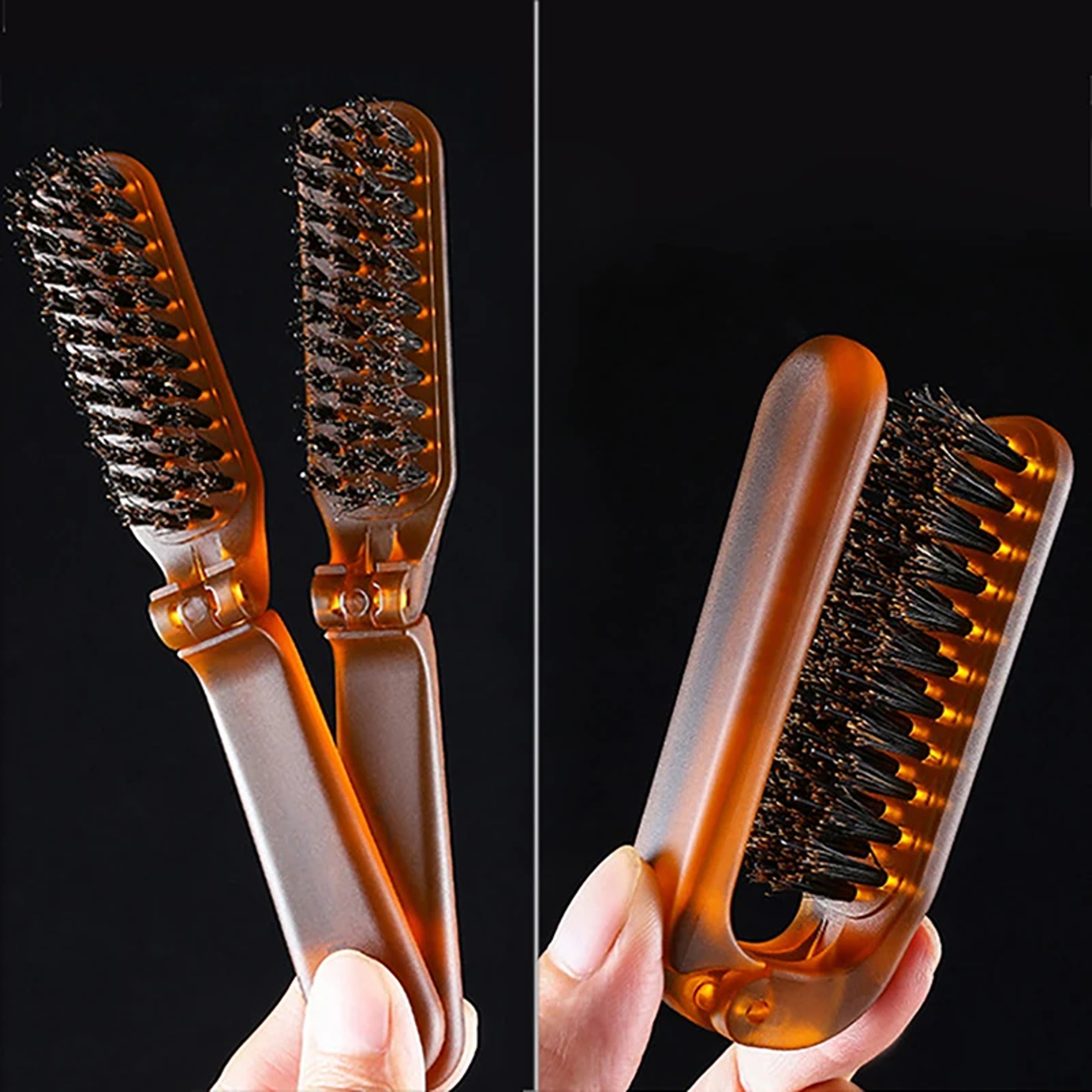 Amber Foldable Hair Brush With Boar Bristles Portable Travel Pocket Styling Comb 4