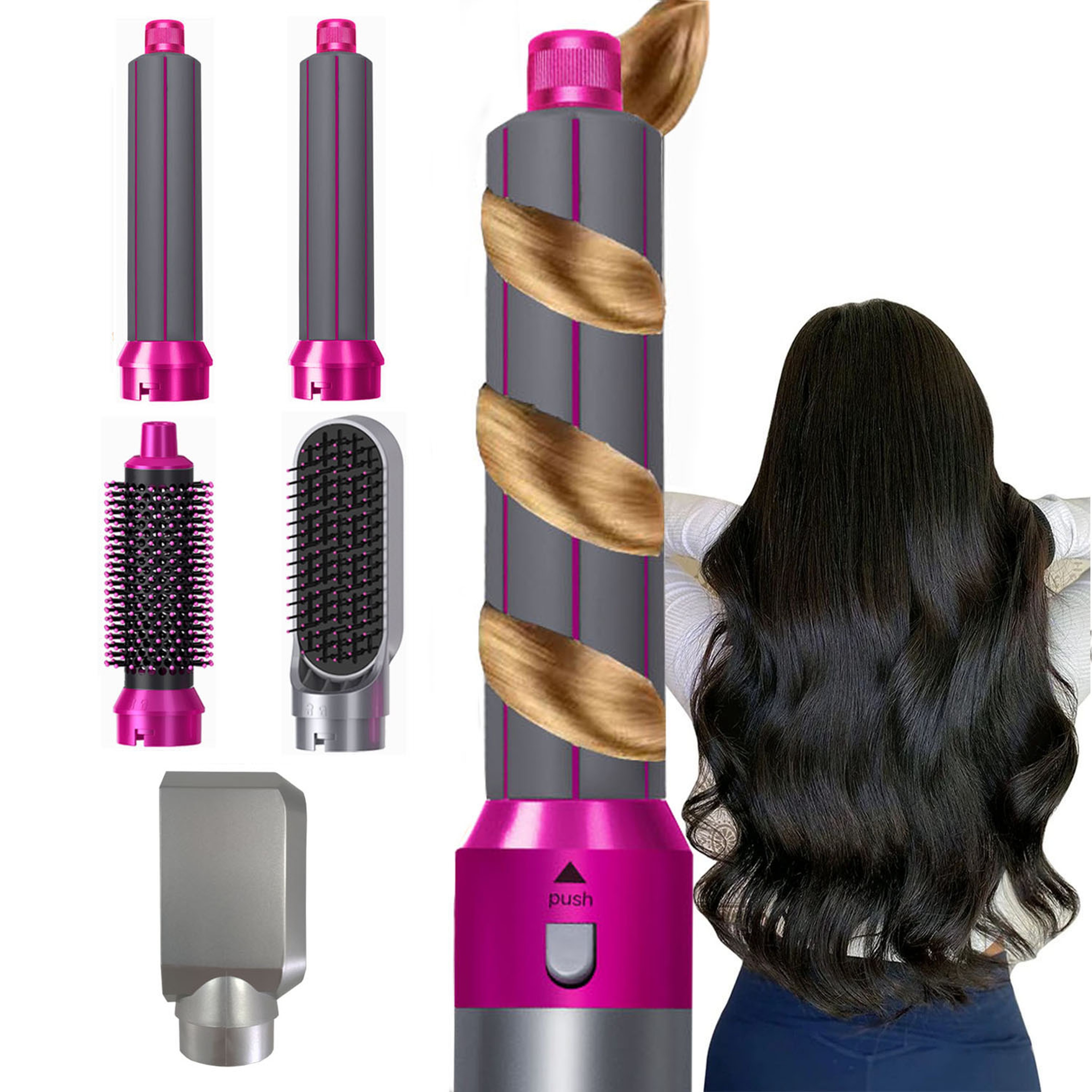 Hair Styler Hot Air Brush  Hair Dryer Brush Curling And Straightening Set 8