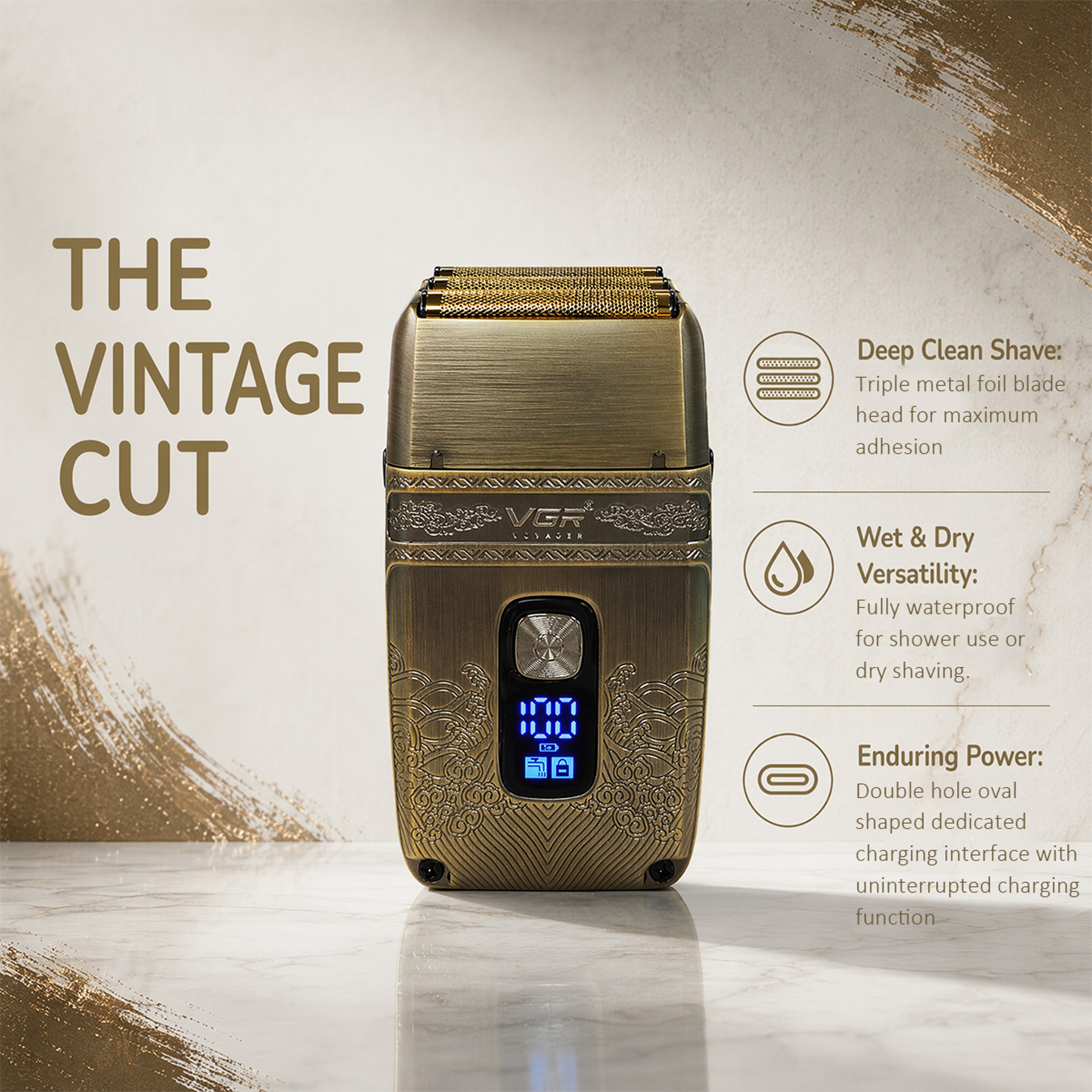 Electric Shaver Triple Foil Beard Trimmer With LED Display For Bald Head  Wet Dry Shaving 1