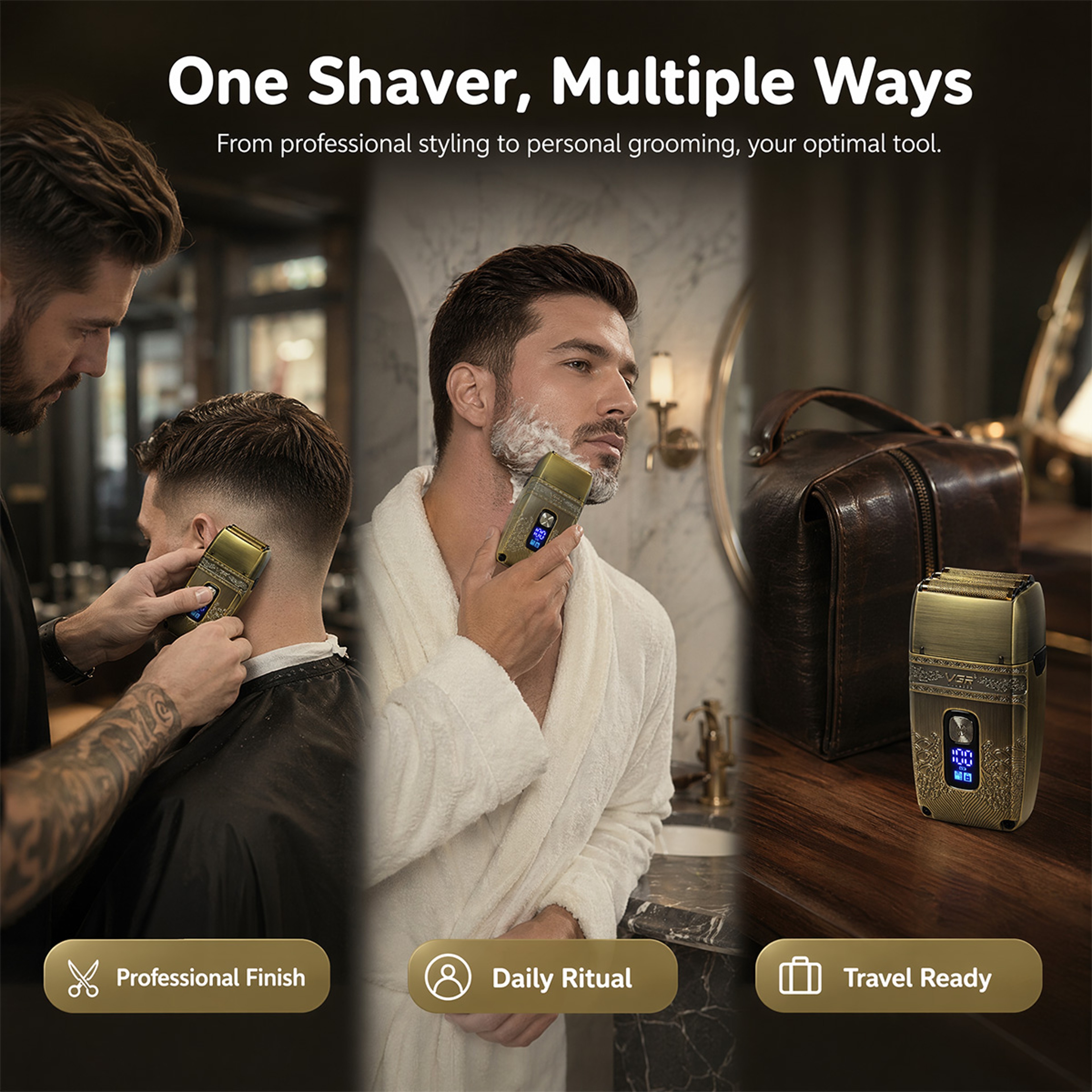 Electric Shaver Triple Foil Beard Trimmer With LED Display For Bald Head  Wet Dry Shaving 4