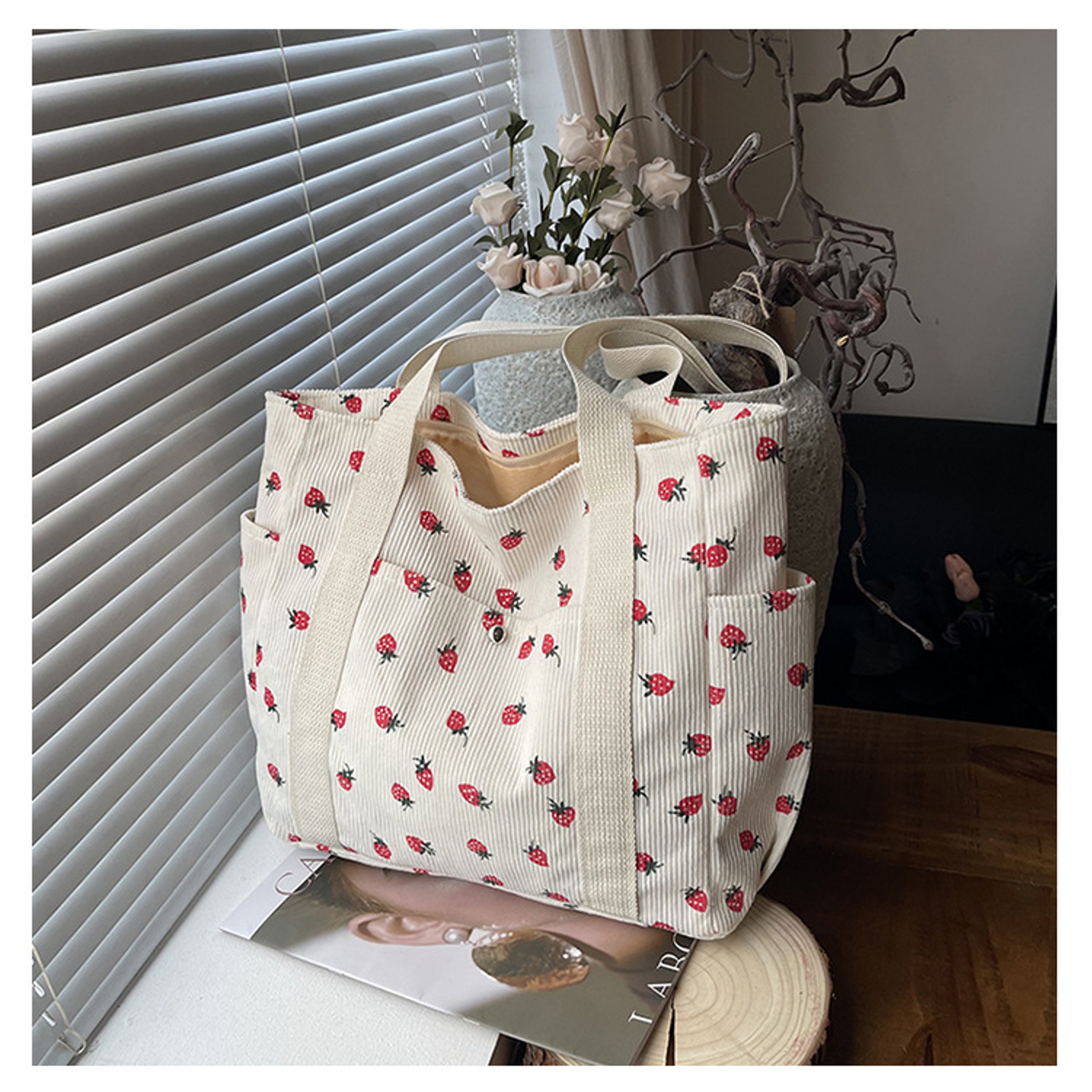 Cute Corduroy Shoulder Bag For Women Printed Underarm Purse Casual Everyday Handbag 5