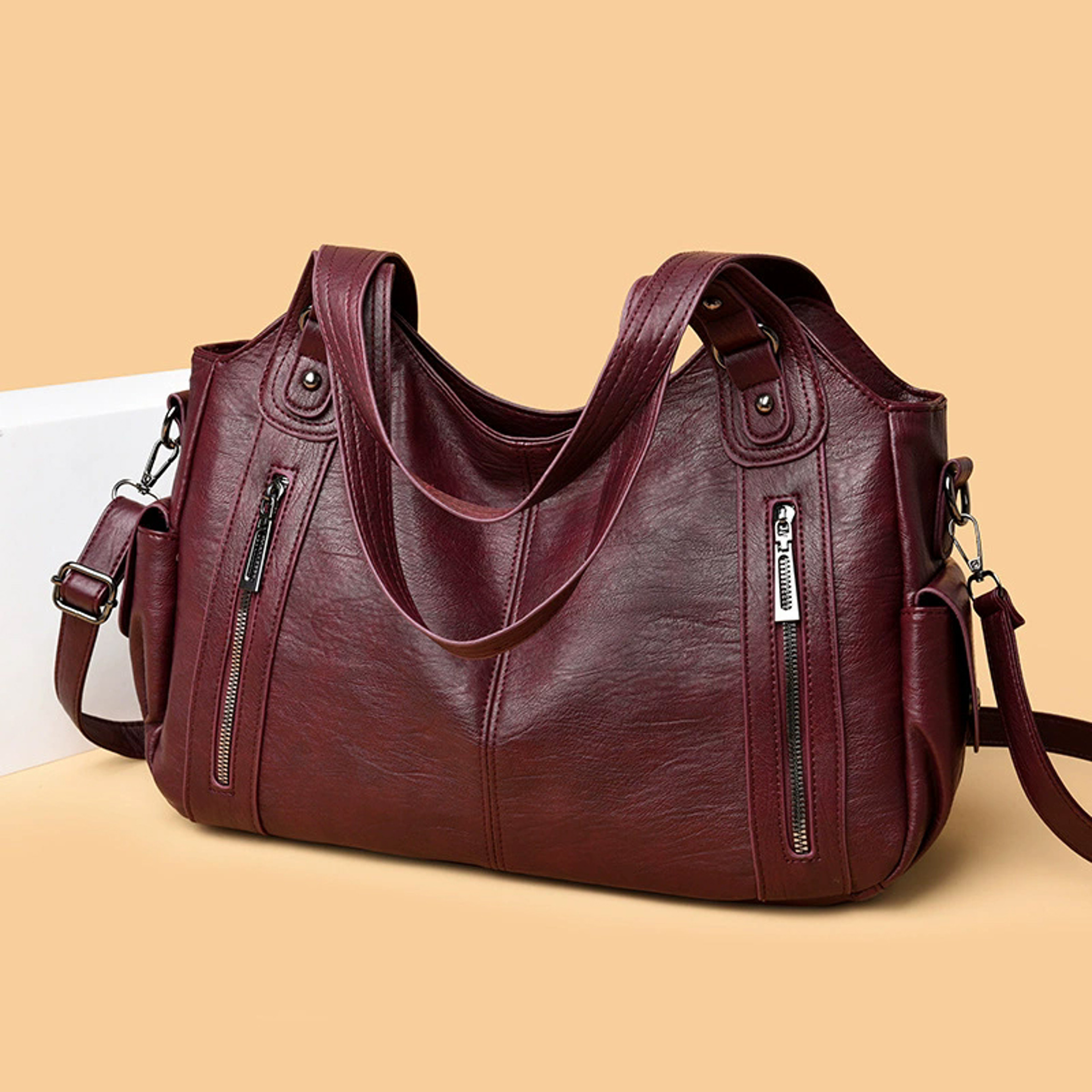 Elegant Women Shoulder Bag Color Block PU Leather Handbag With Soft Interior  Adjustable Crossbody  4