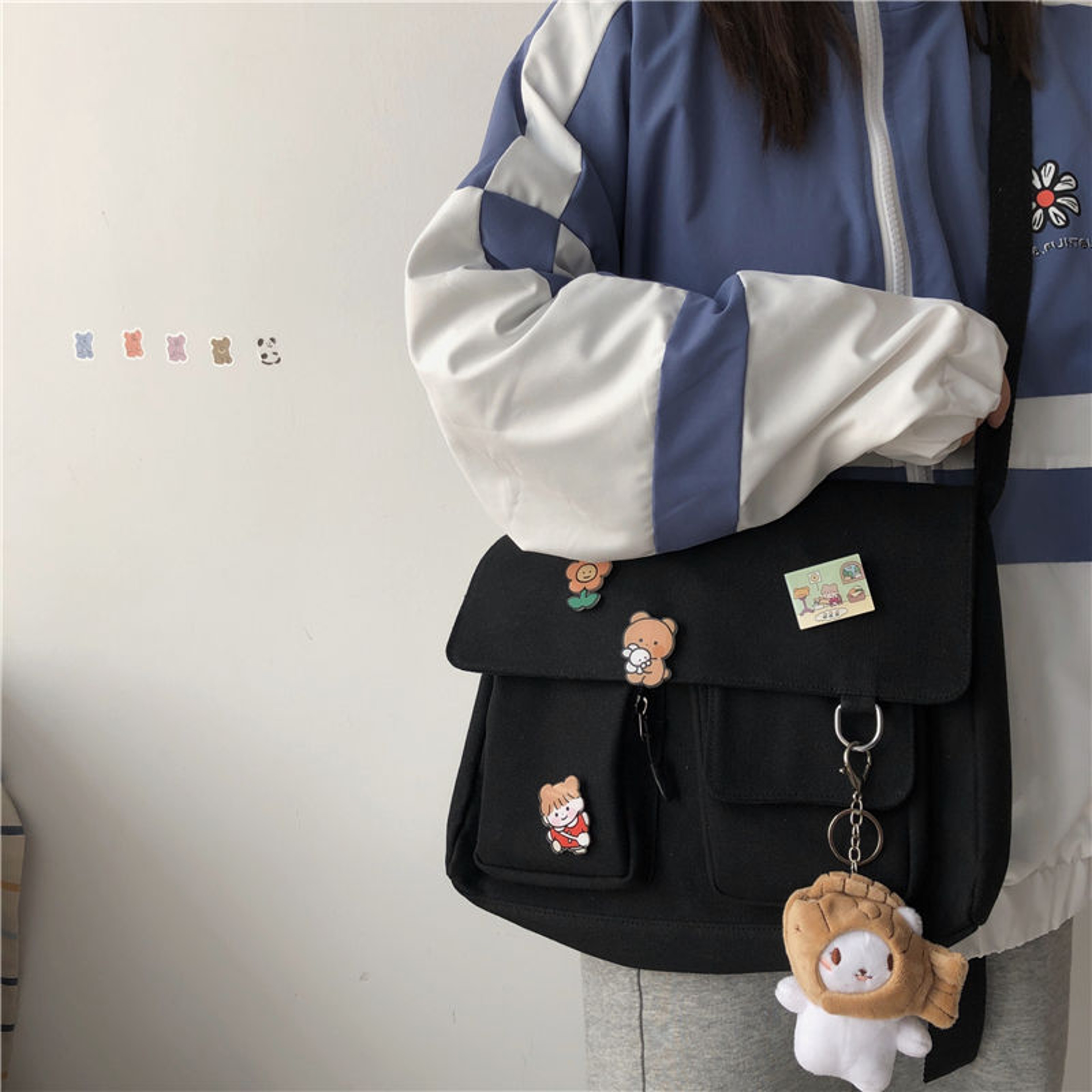 Sweet Print Canvas Messenger Bag For Women Casual Crossbody School Satchel Shoulder Purse 0
