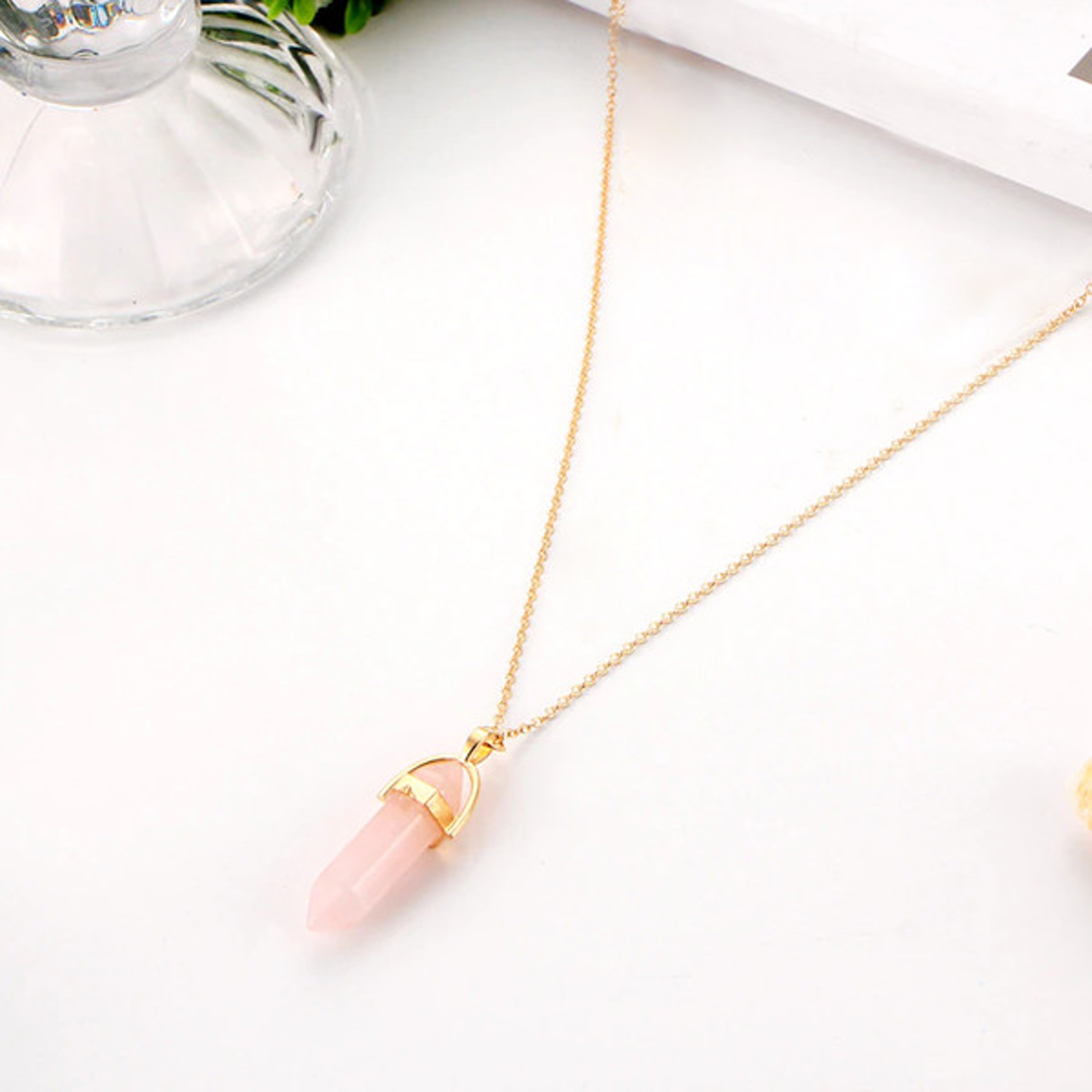 Healing Pink Rose Quartz Pendant Necklace – view 5