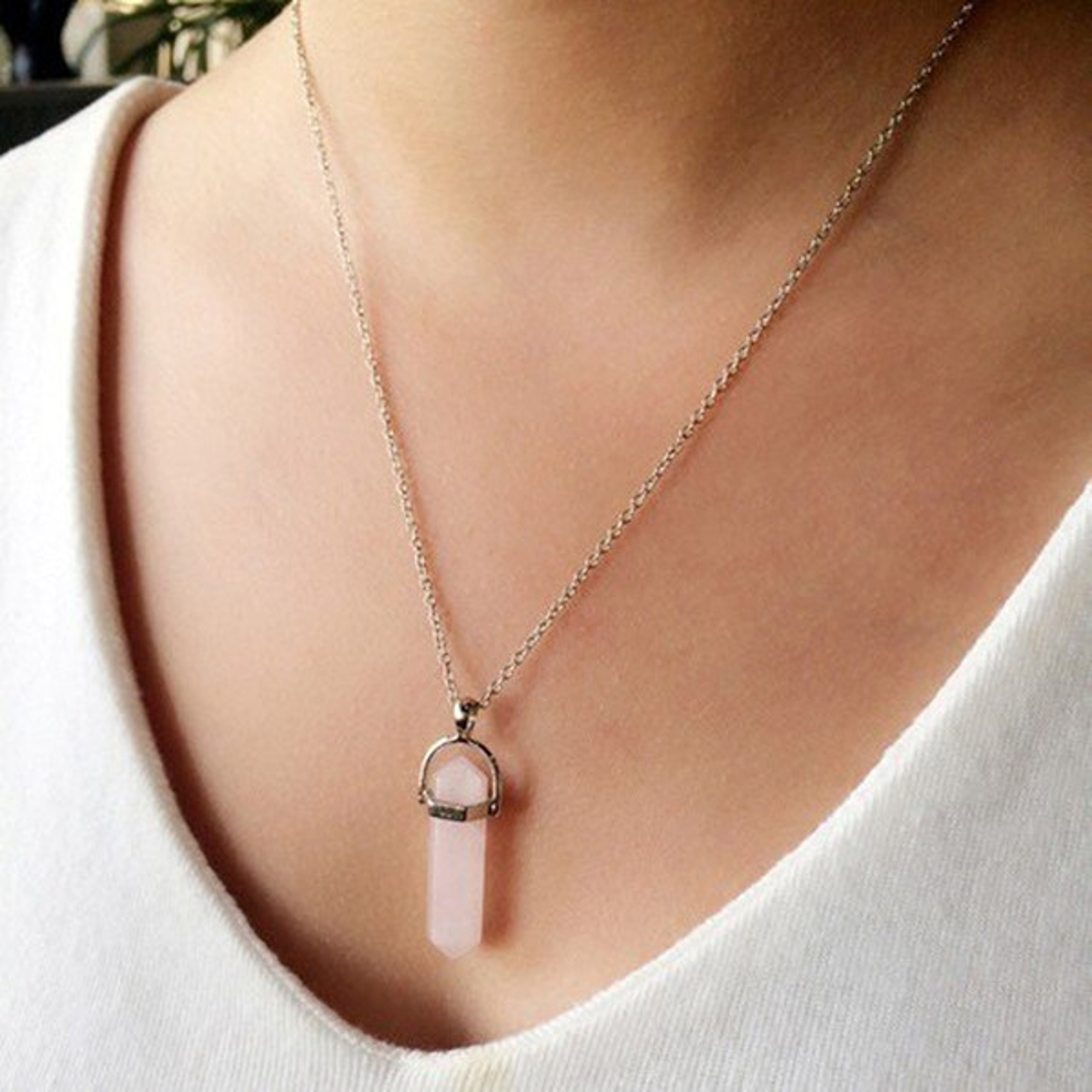 Healing Pink Rose Quartz Pendant Necklace – view 6