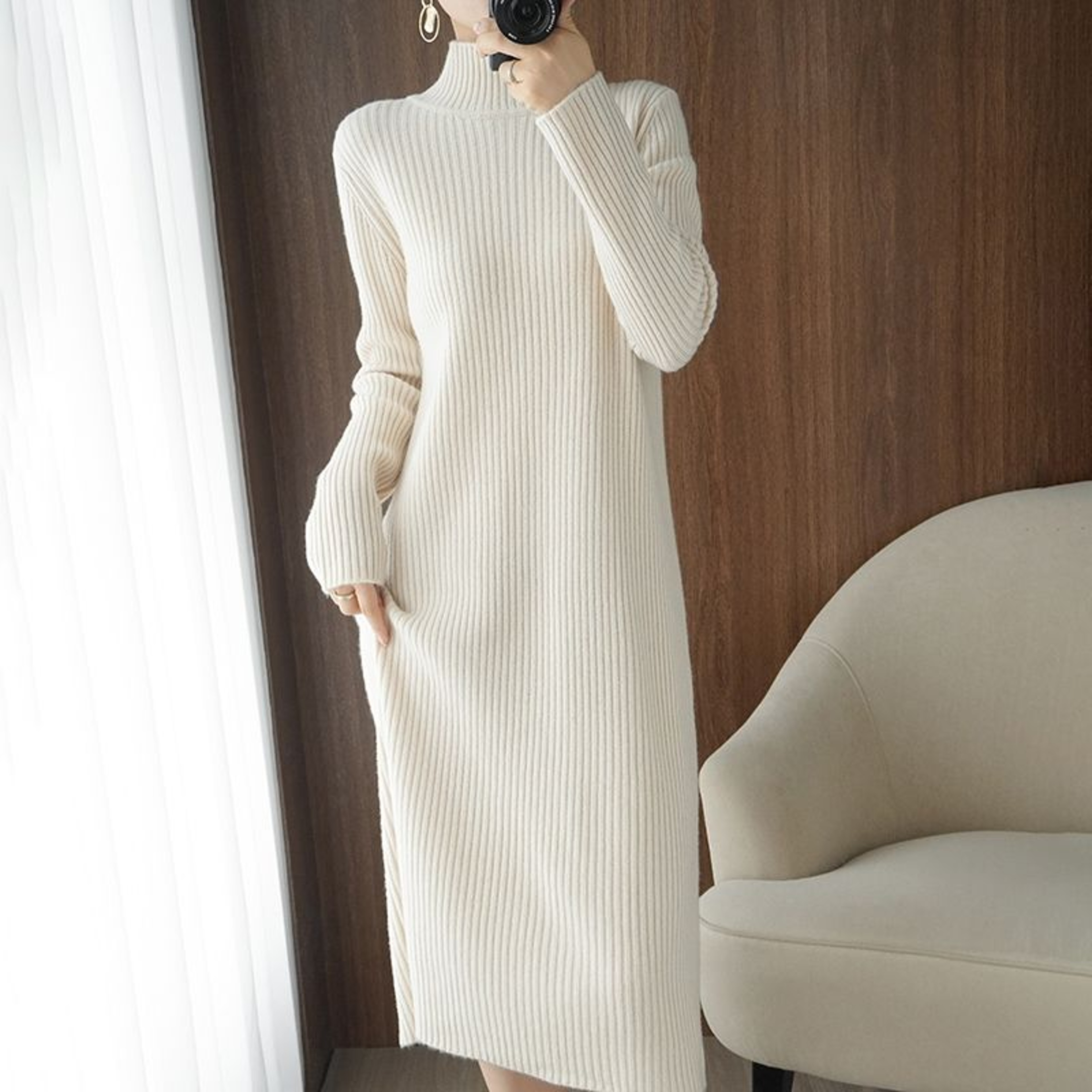 Winter Loose Woman Robe Long Vintage Dresses, Casual Aesthetic Maxi Sweater Dress for Women, Knitted Bodycon Korean – view 1