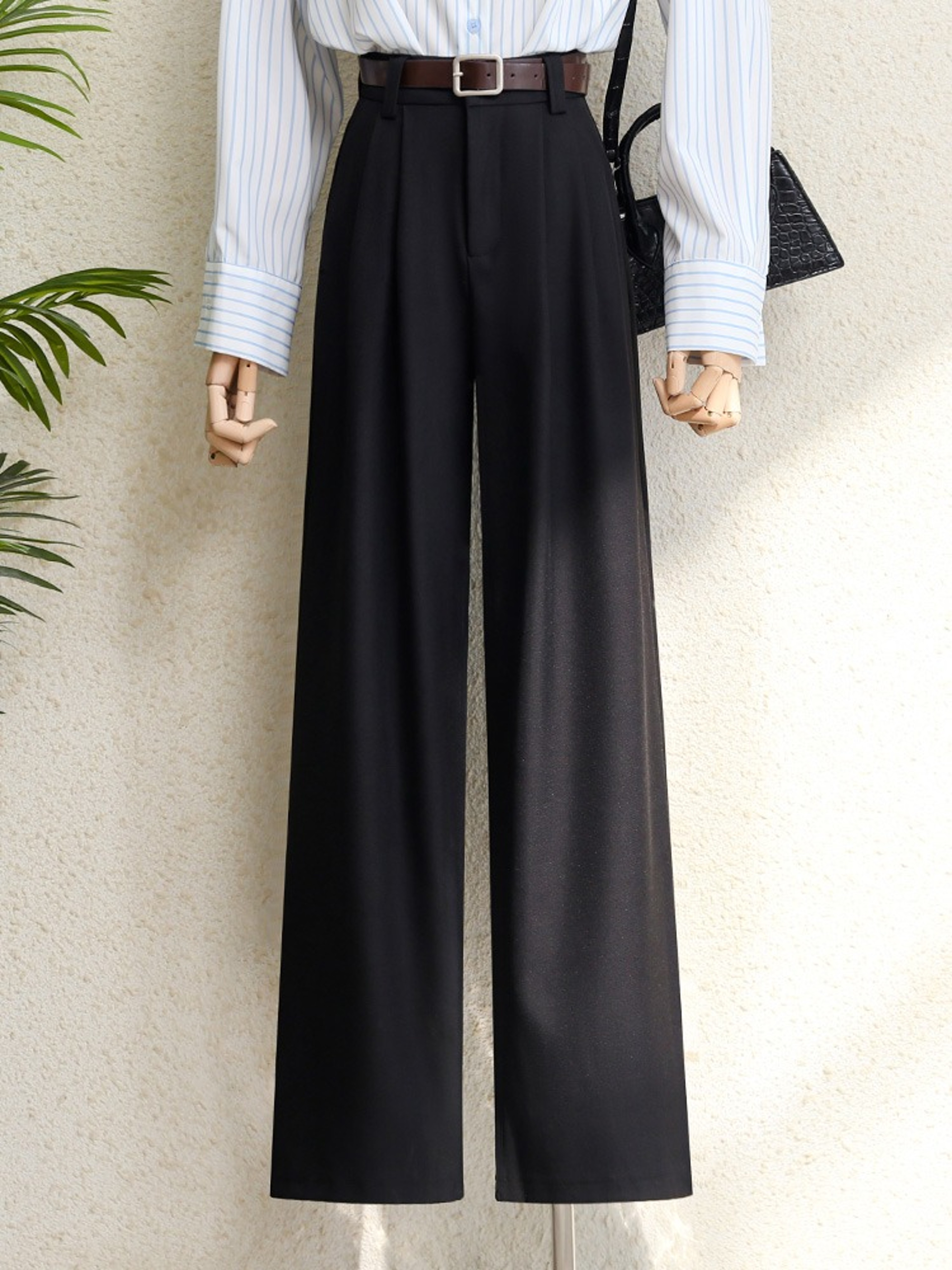 Office Lady Elegant High Waist Wide Leg Fashion Trousers with Pockets, New Burgundy Suits Pants for Women – view 4