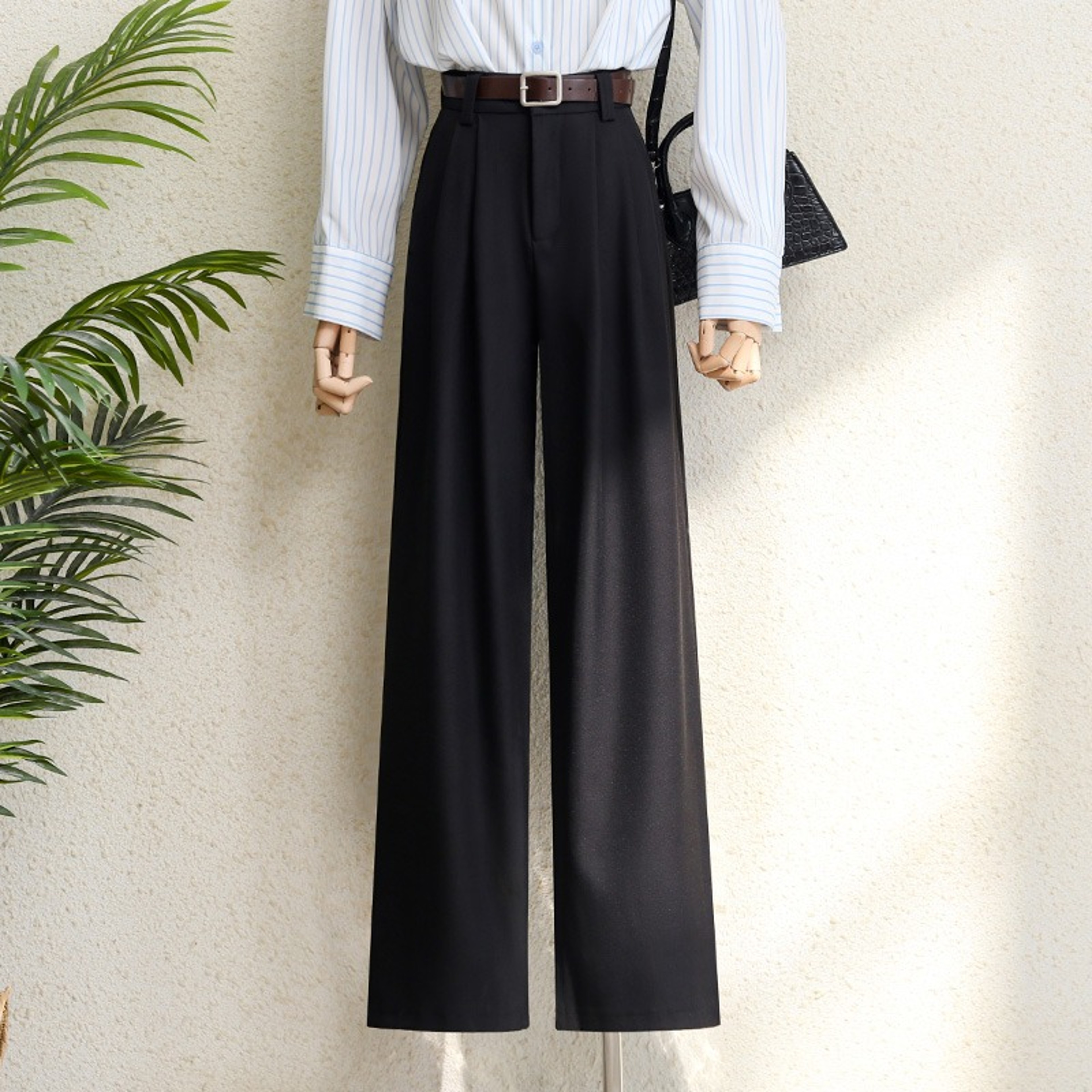 Office Lady Elegant High Waist Wide Leg Fashion Trousers with Pockets, New Burgundy Suits Pants for Women – view 7