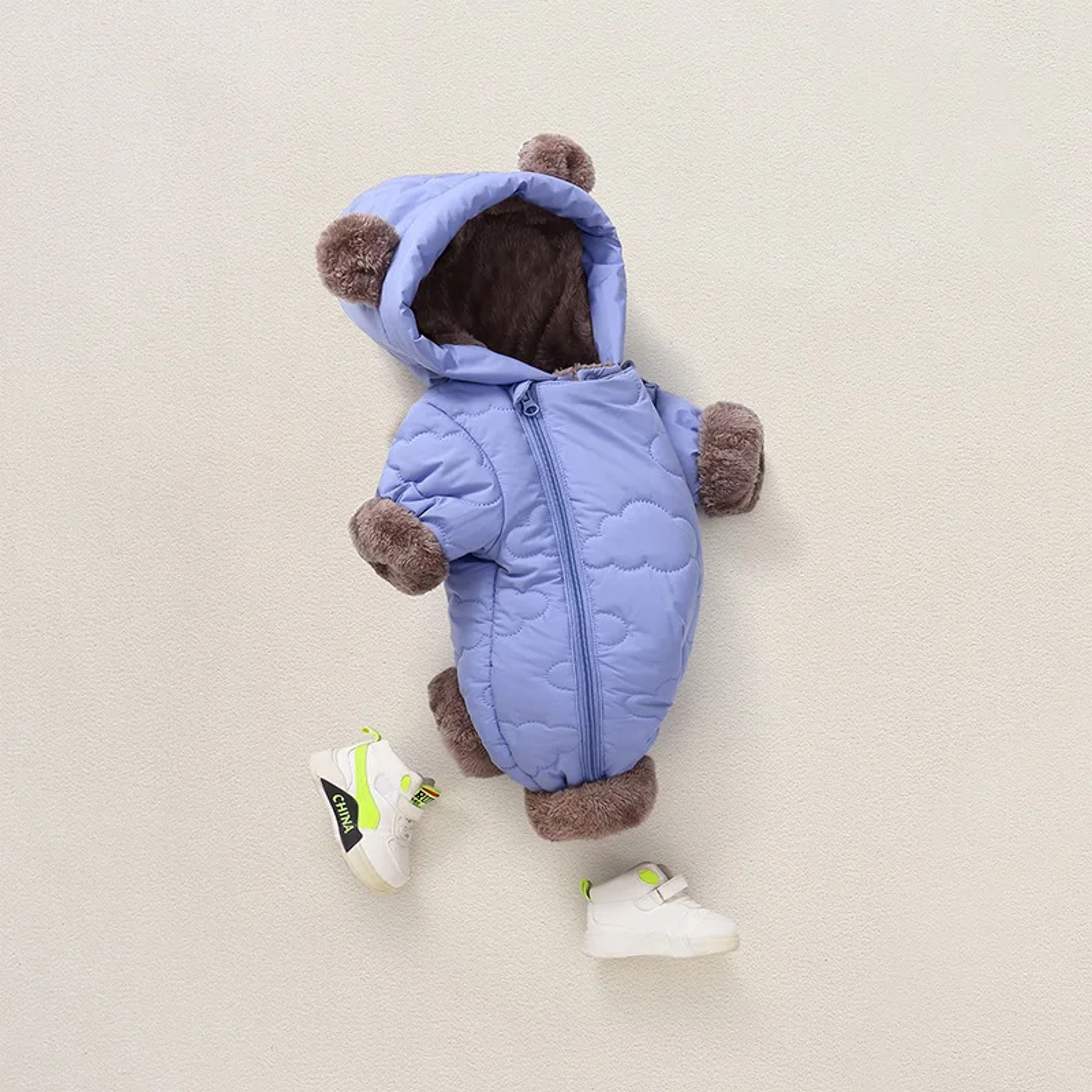 Thickened Fleece Lined Double Layer Hooded Romper 0-2Y Winter Warm Kids Snowsuit with Bear Ears, Toddler Baby Girl Boy – view 3
