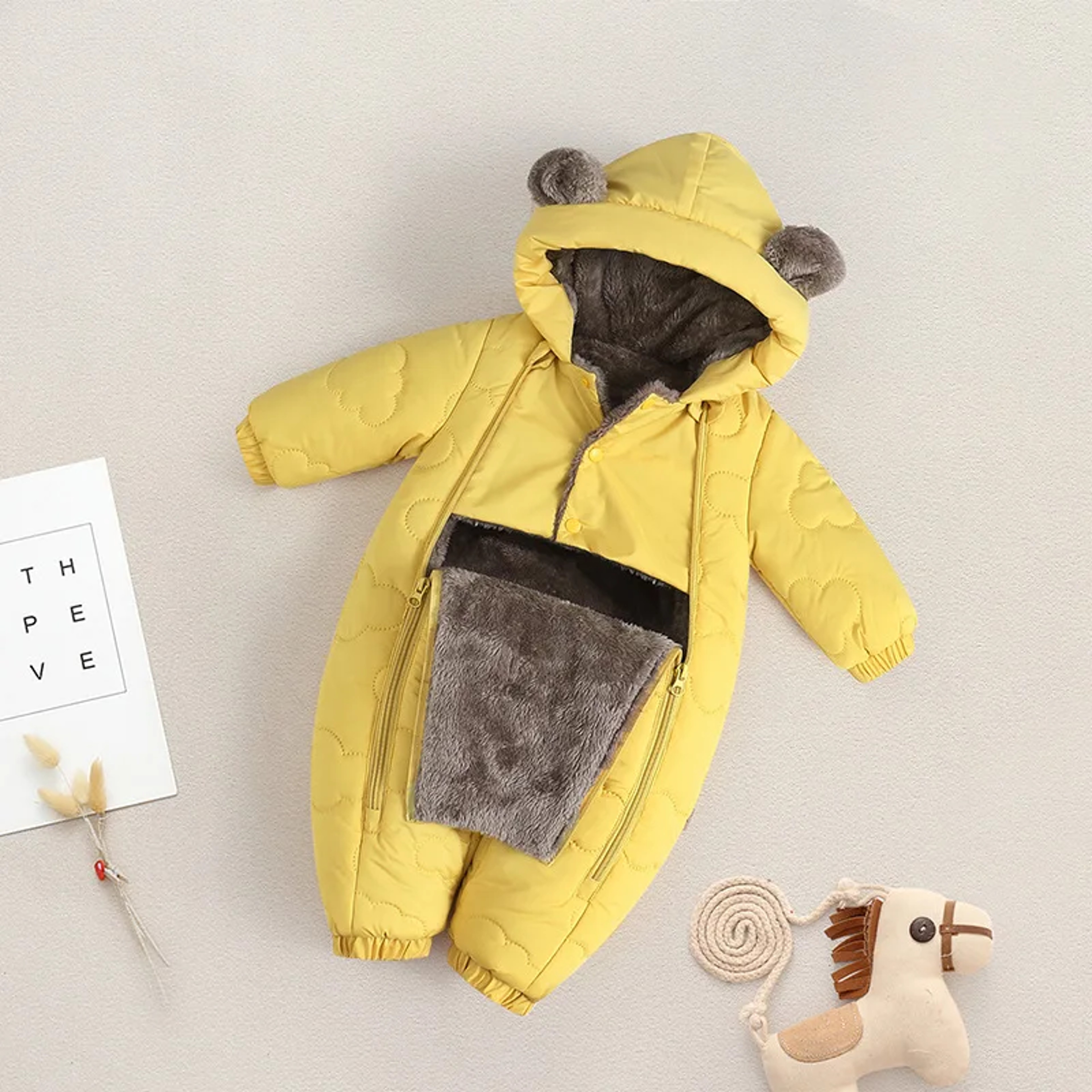 Thickened Fleece Lined Double Layer Hooded Romper 0-2Y Winter Warm Kids Snowsuit with Bear Ears, Toddler Baby Girl Boy – view 11