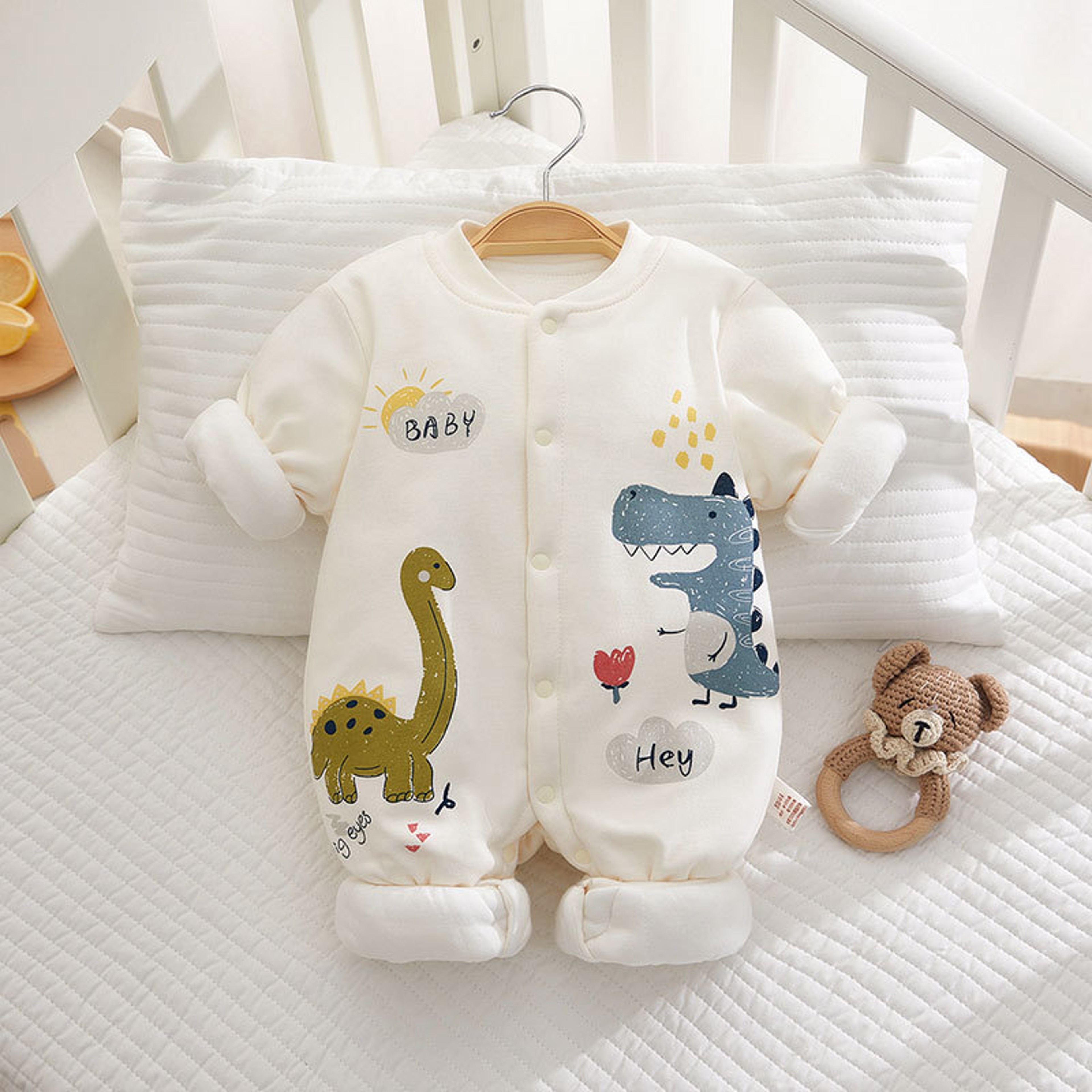 Somenie Newborn Baby Onesie Thickened Winter Pure Cotton Bodysuit Warm Cotton Cute Printed Outfit F 4