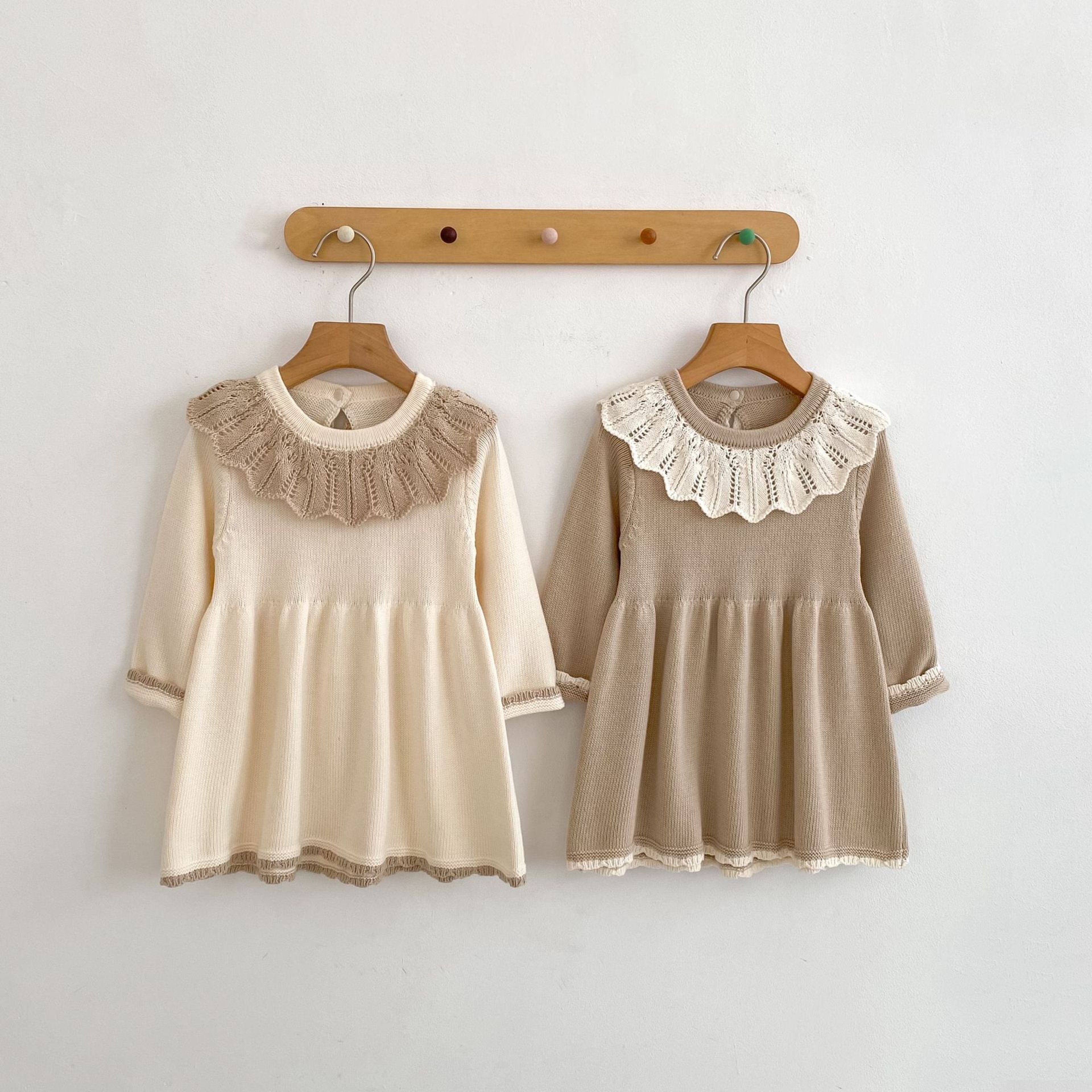 Knitted long sleeved dress for baby girls 0-3 years old new autumn baby clothing lace princess party dress – view 1